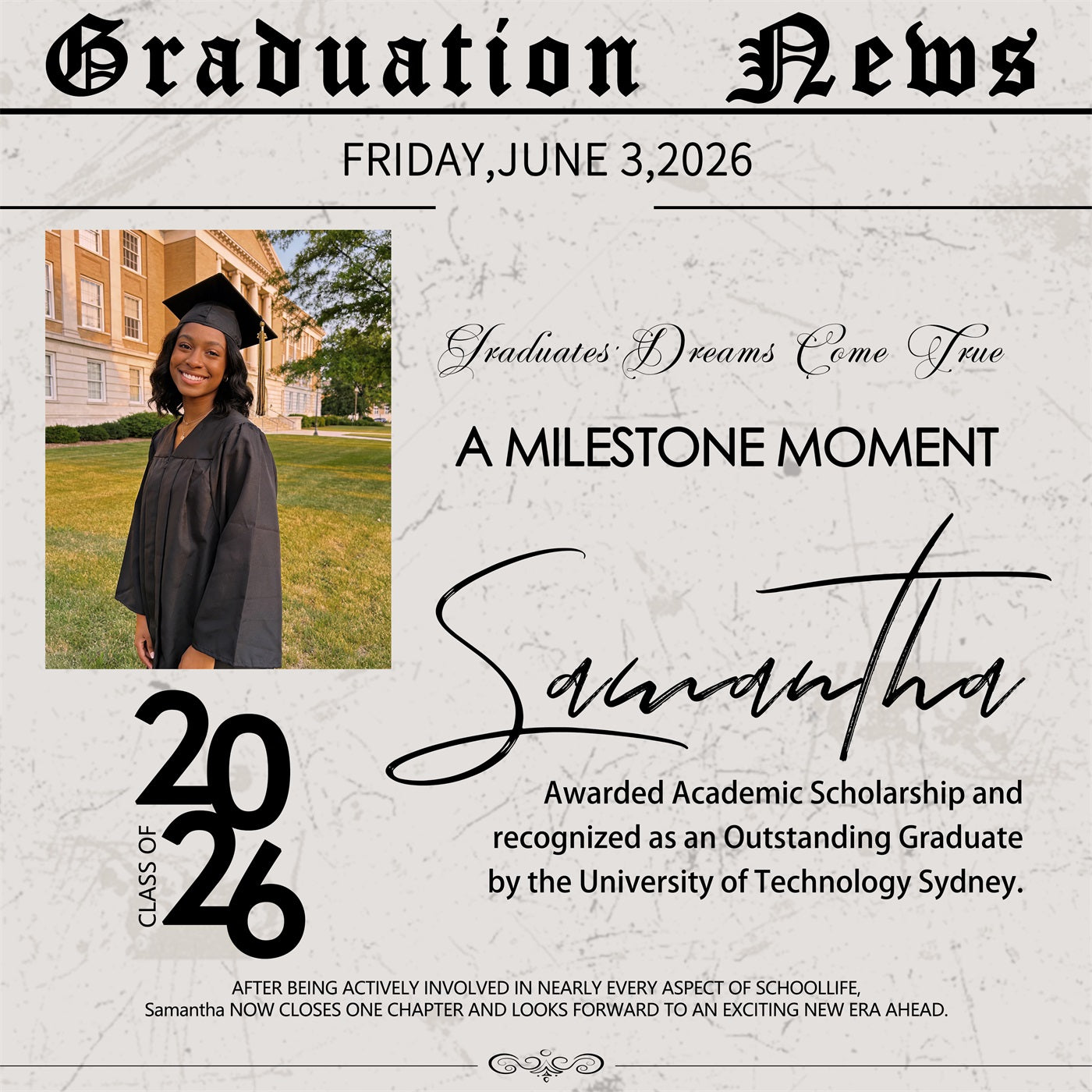 Graduation Party Backdrop Classic Newspaper Style Custom Graduation Backdrop RR63-2