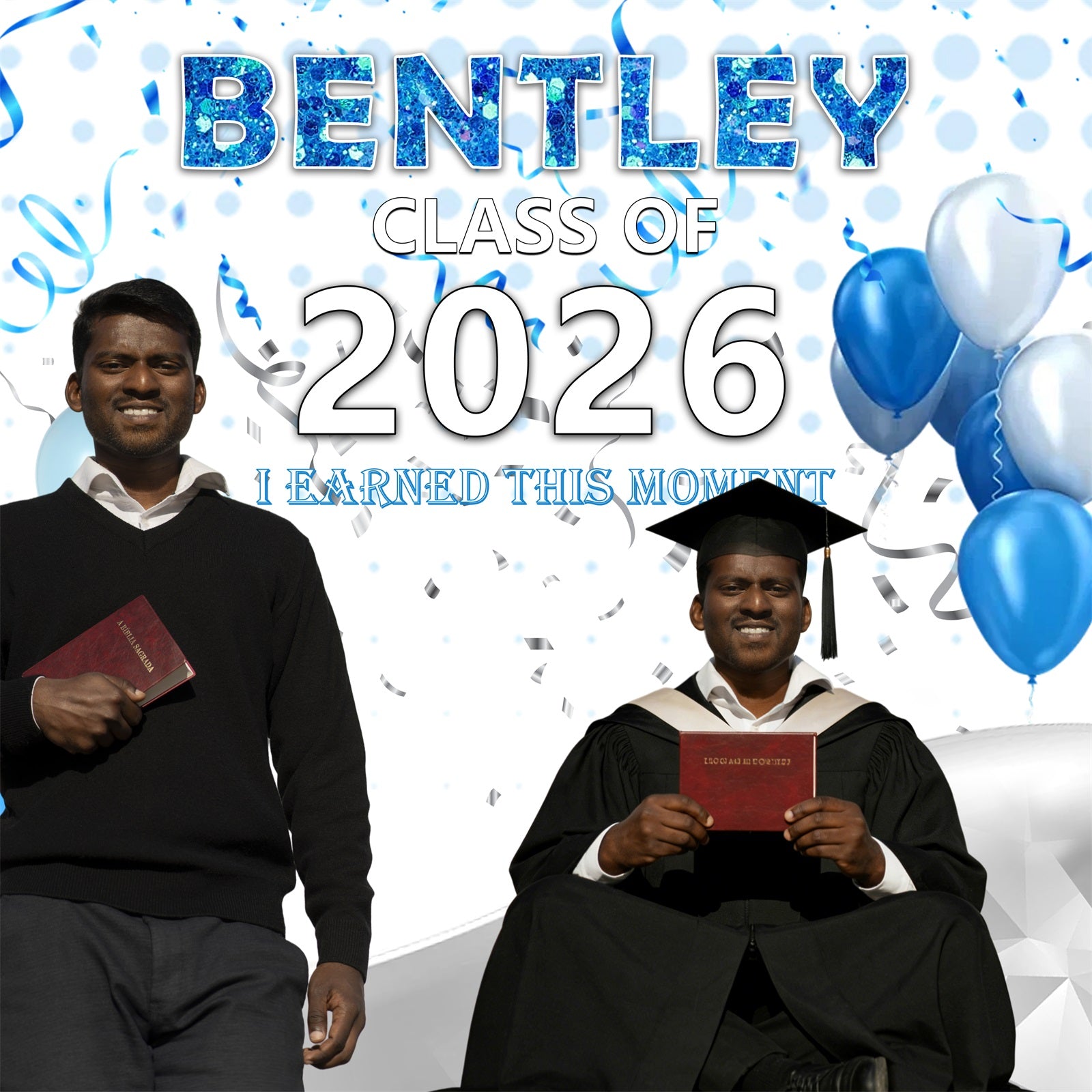 Graduation Backdrop Design Blue Glitter Confetti Balloons Backdrop For Graduation Party RR63-28