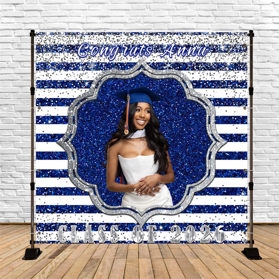 Navy Blue Graduation Backdrop Sparkling Blue Celebration Frame Graduation Backdrop RR63-37