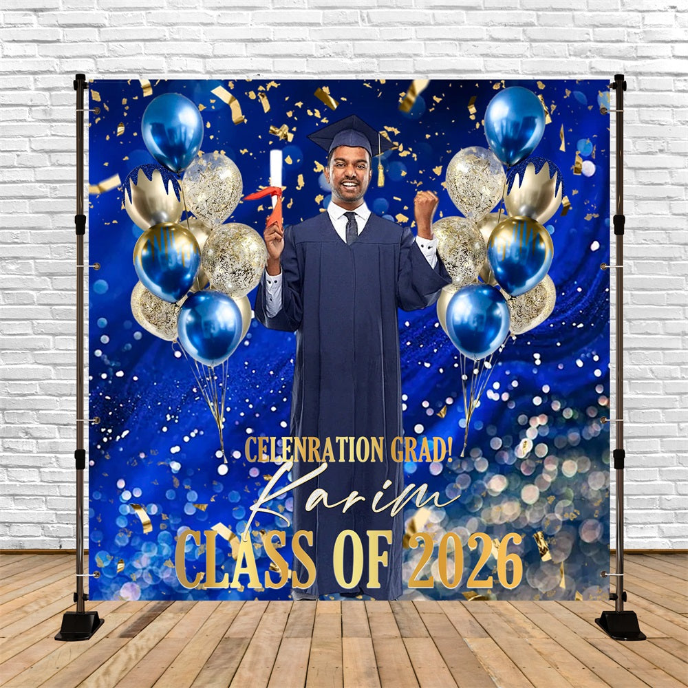 Blue Graduation Backdrop Balloon Decorated Celebration Moment Graduation Backdrops RR63-40