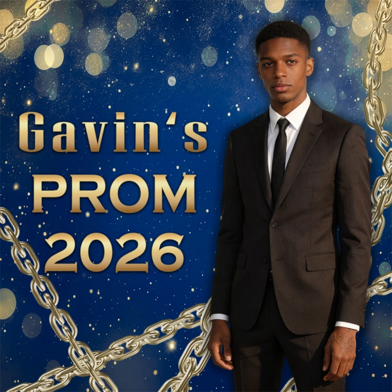 Custom Prom Backdrop Gold Chain Bokeh Galaxy Graduation Party Backdrops RR63-5
