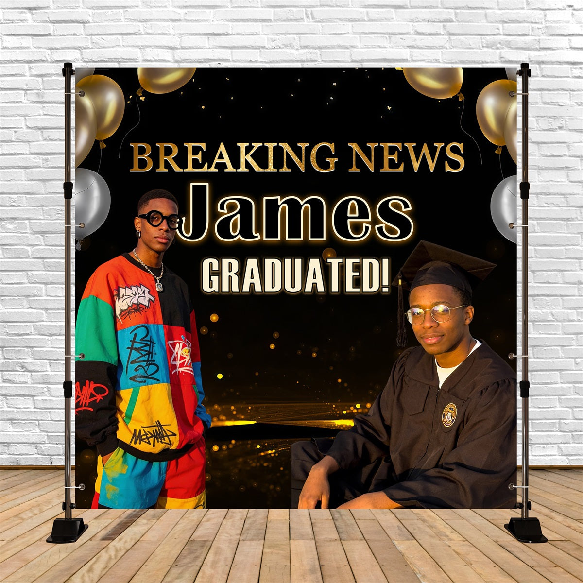 Graduation Party Backdrop Ideas Black Gold Spotlight Balloon Custom Graduation Backdrop RR63-8