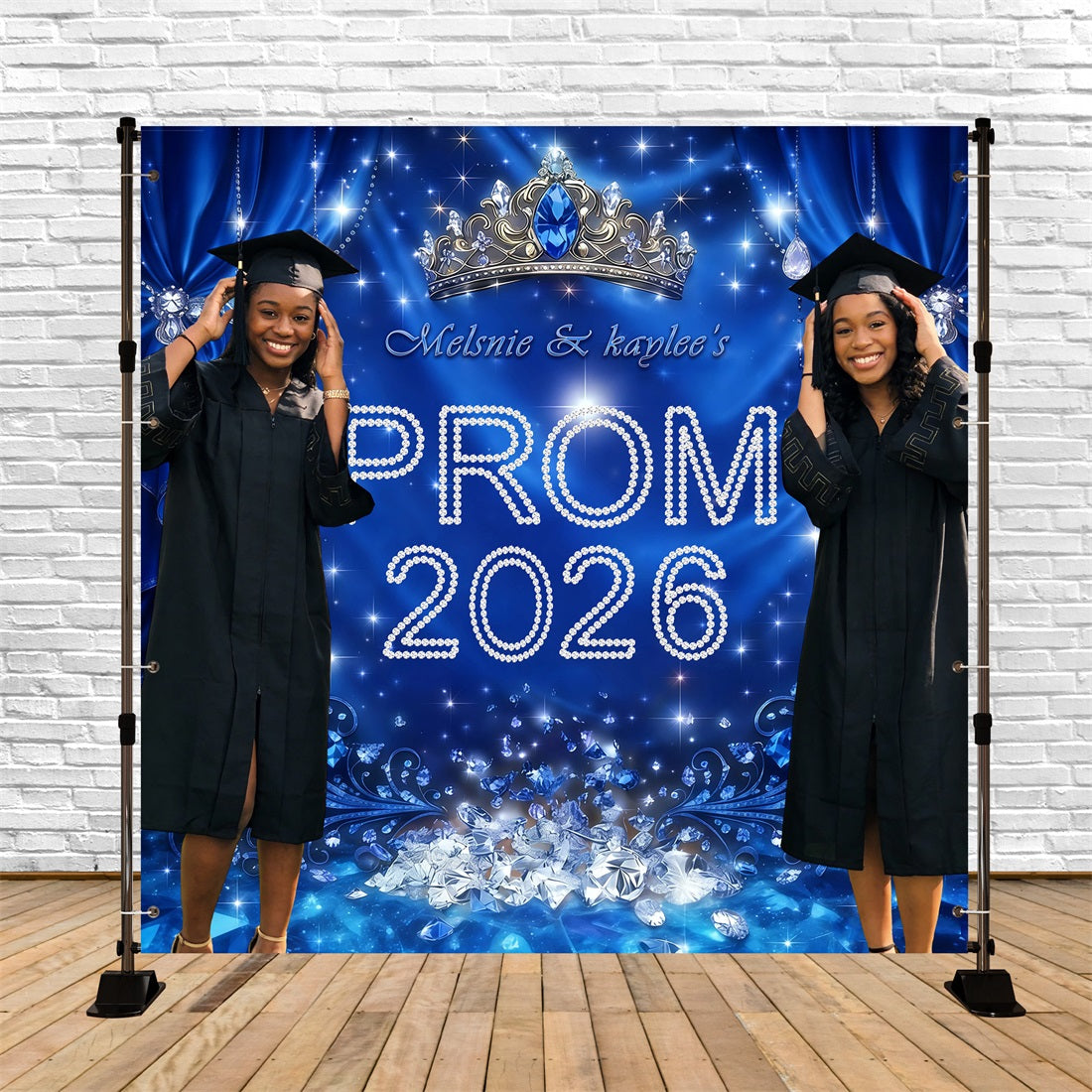 Personalized Prom Backdrop Royal Blue Crown Diamond Backdrop For Graduation Party RR63-9