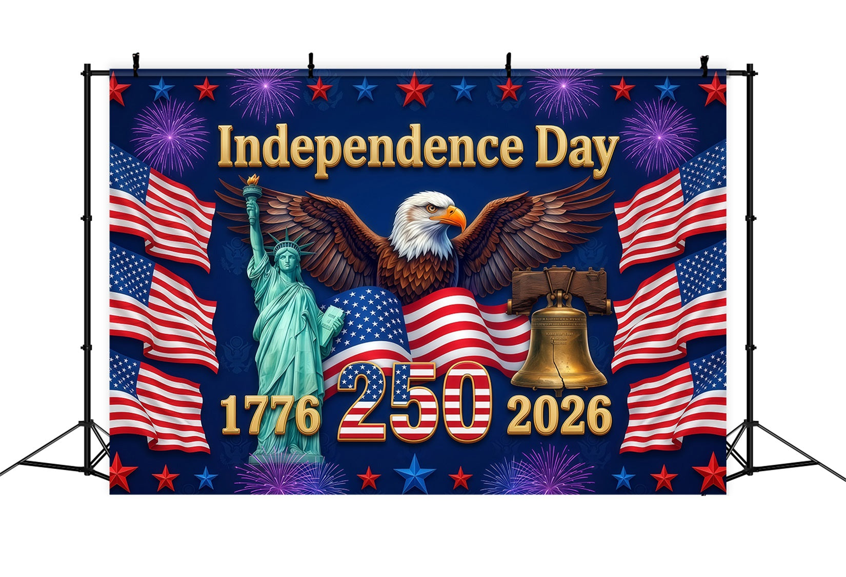 America 250th Anniversary Patriotic Backdrop Liberty Eagle Bell Flag Patriotic Independence Day Backdrop RR64-27