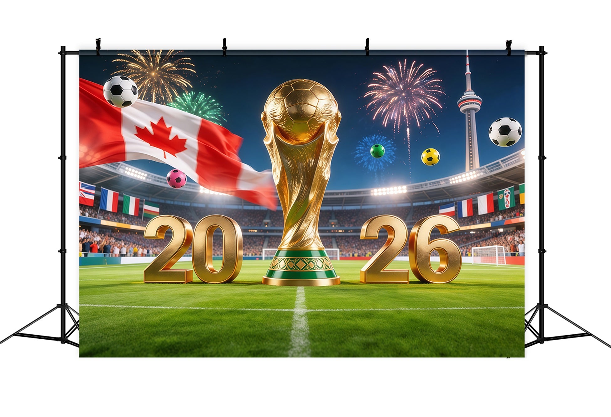 2026 Soccer Party Backdrop Toronto Canada Trophy Stadium World Cup Host City Landmarks Backdrop RR64-32