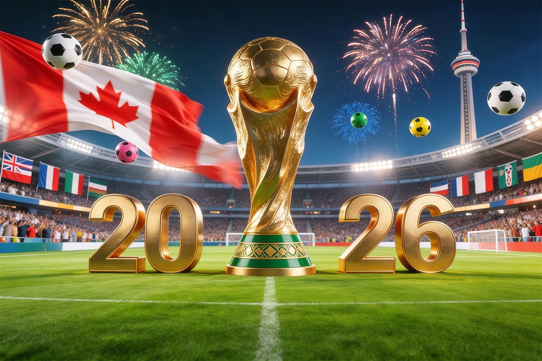 2026 Soccer Party Backdrop Toronto Canada Trophy Stadium World Cup Host City Landmarks Backdrop RR64-32