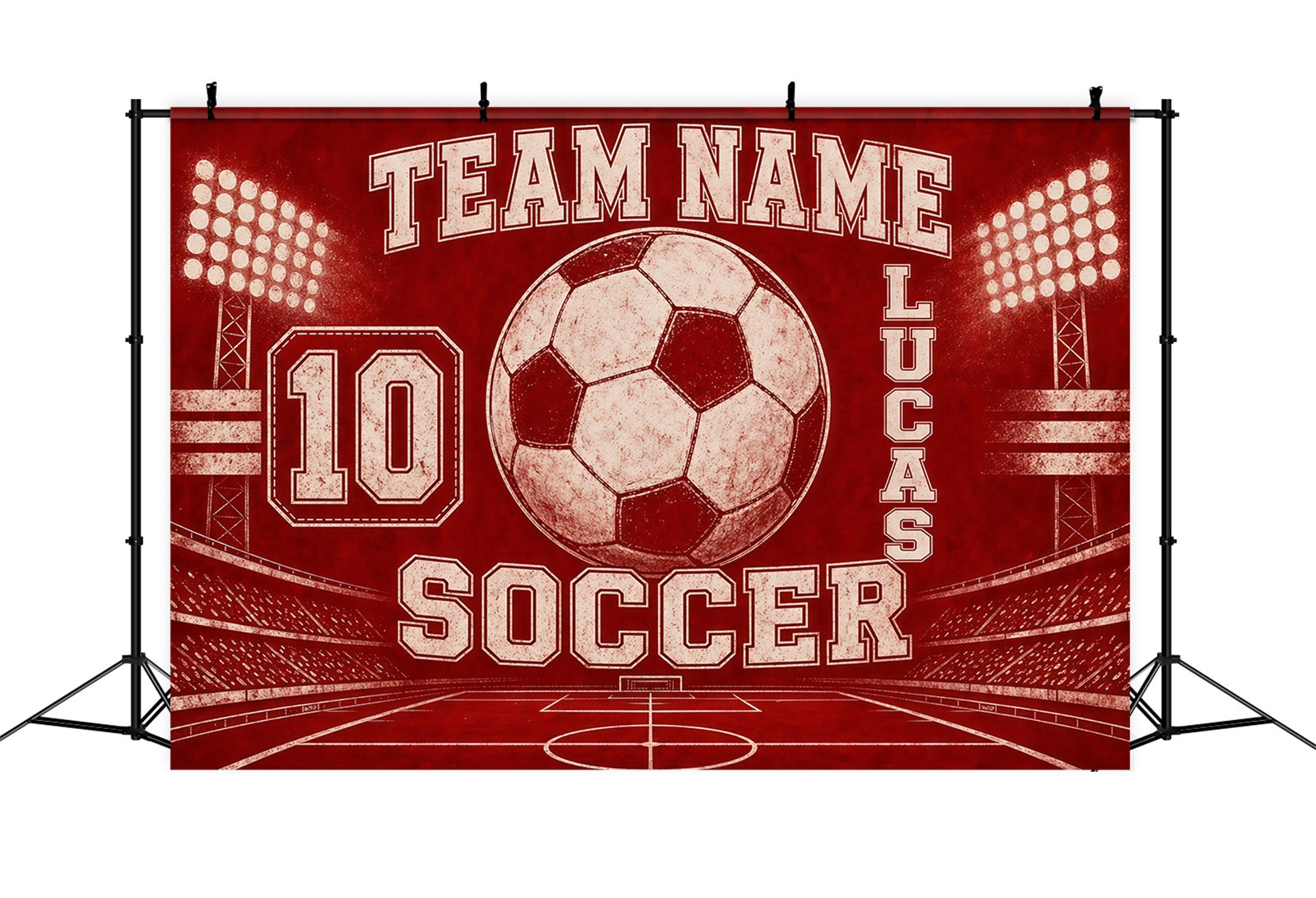 Personalized 2026 Soccer Party Backdrop Vintage Red Soccer Stadium Soccer Backdrop RR64-40