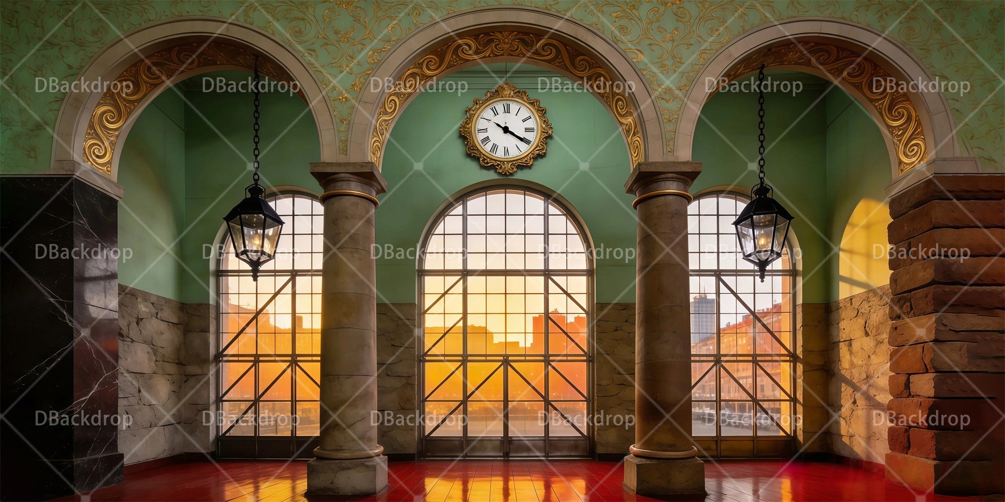 Performance Backdrop Vintage Train Station Theater Backdrop RR65-T118