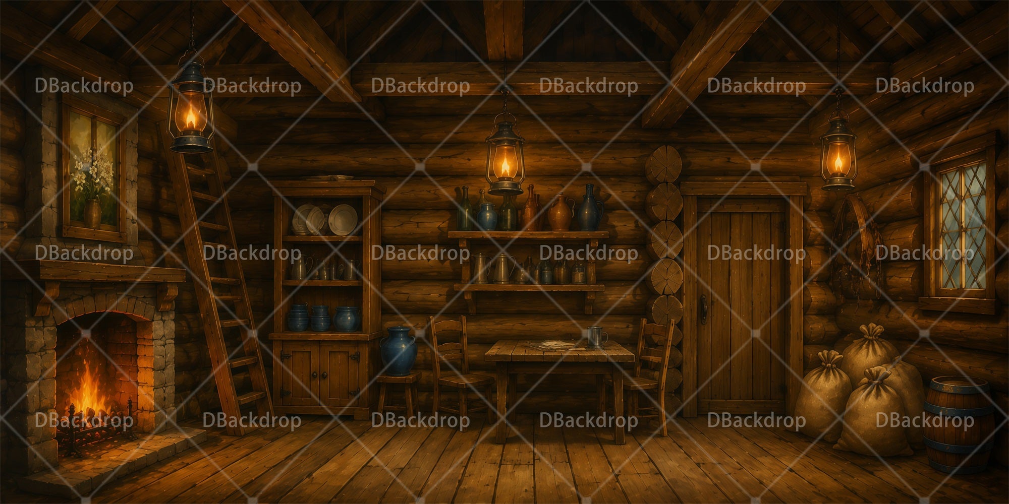 Log Cabin Backdrop Rustic Cabin Scuba VBS Backdrop RR65-T7