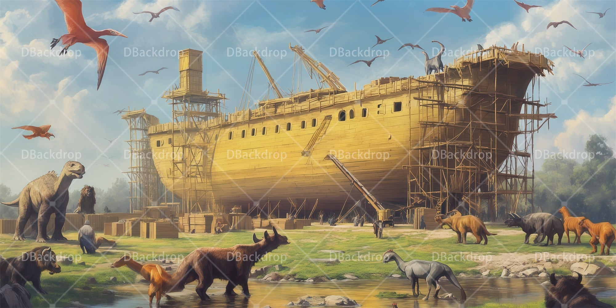 Large Stage Backdrops Noah Ark Construction Backdrop For Theater RR66-T86