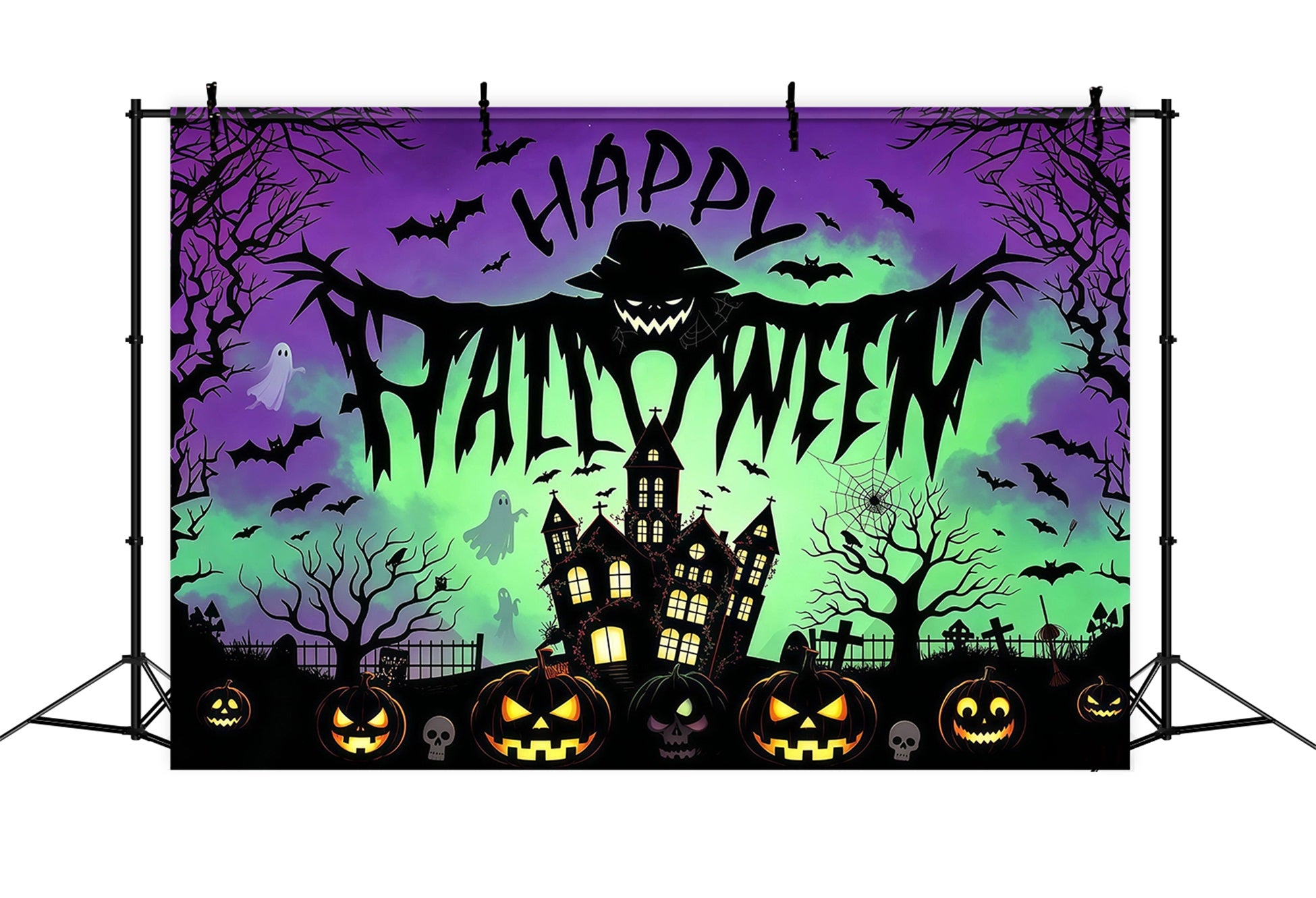 Halloween Party Picture Backdrop Scarecrow Haunted House Pumpkins Halloween Backdrop RR67-1