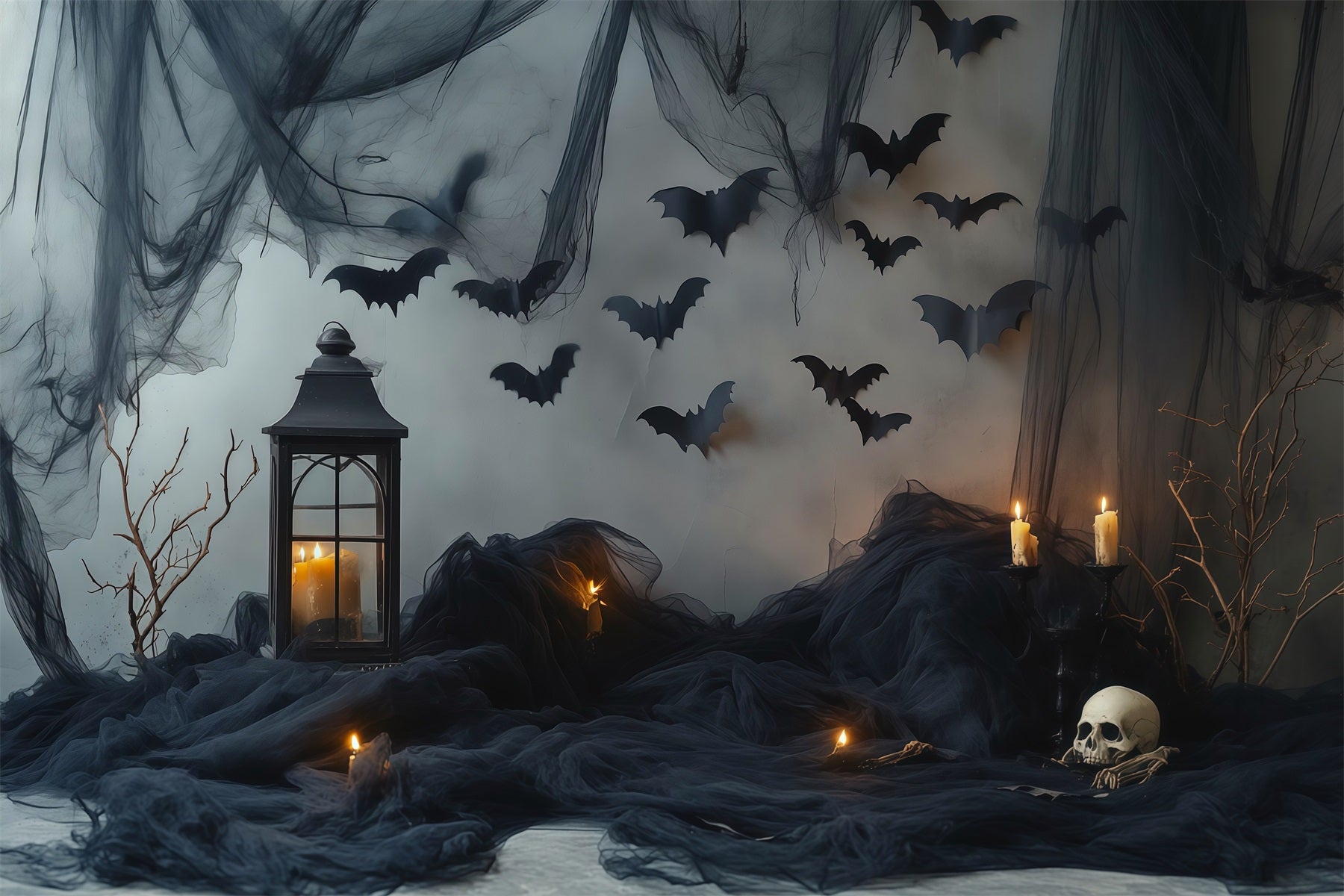 Halloween Backdrop Photos Dark Bat Candle Drapes DIY Halloween Photo Backdrop RR67-100