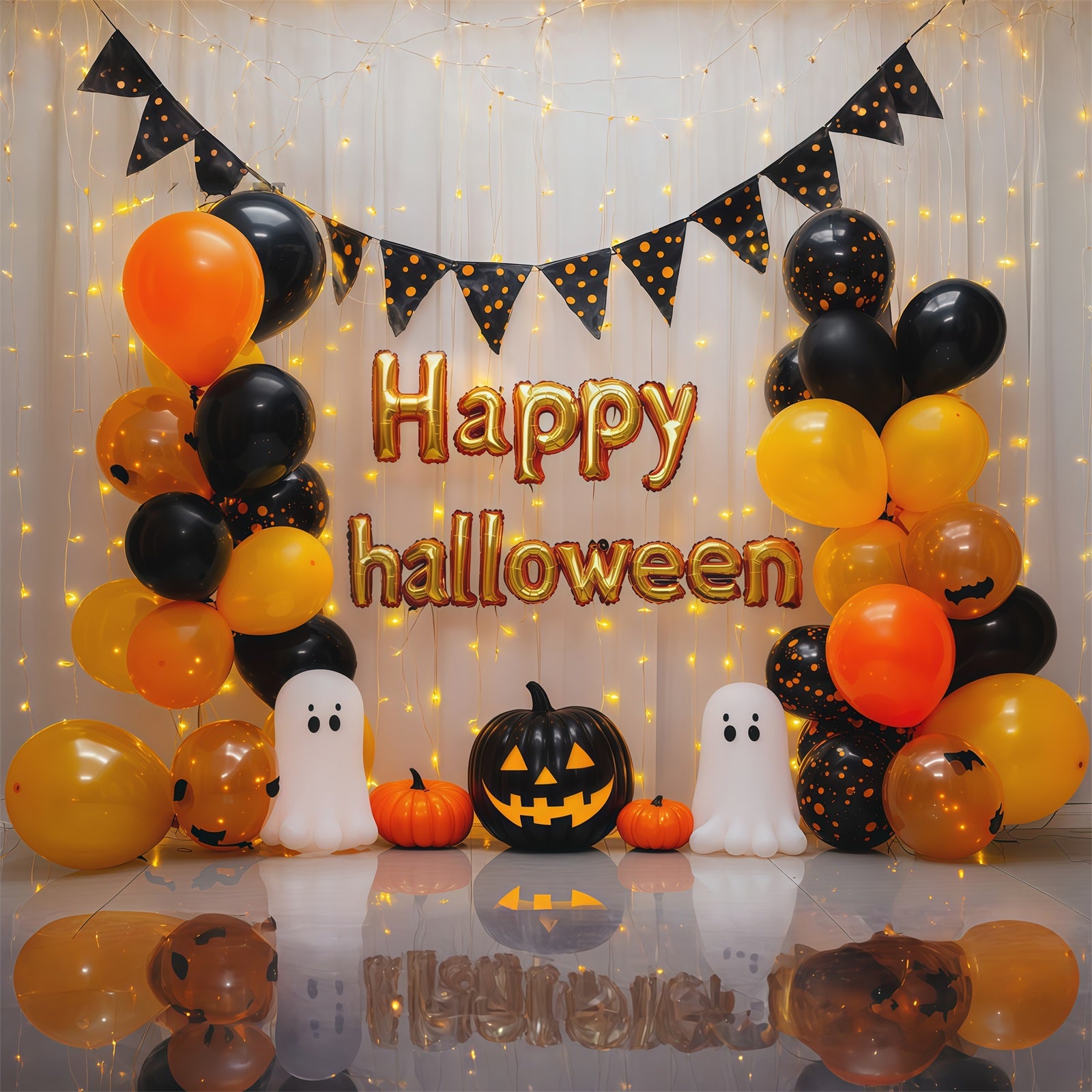 Halloween Party Picture Backdrop Orange Balloon Ghost Party Halloween Backdrop RR67-101