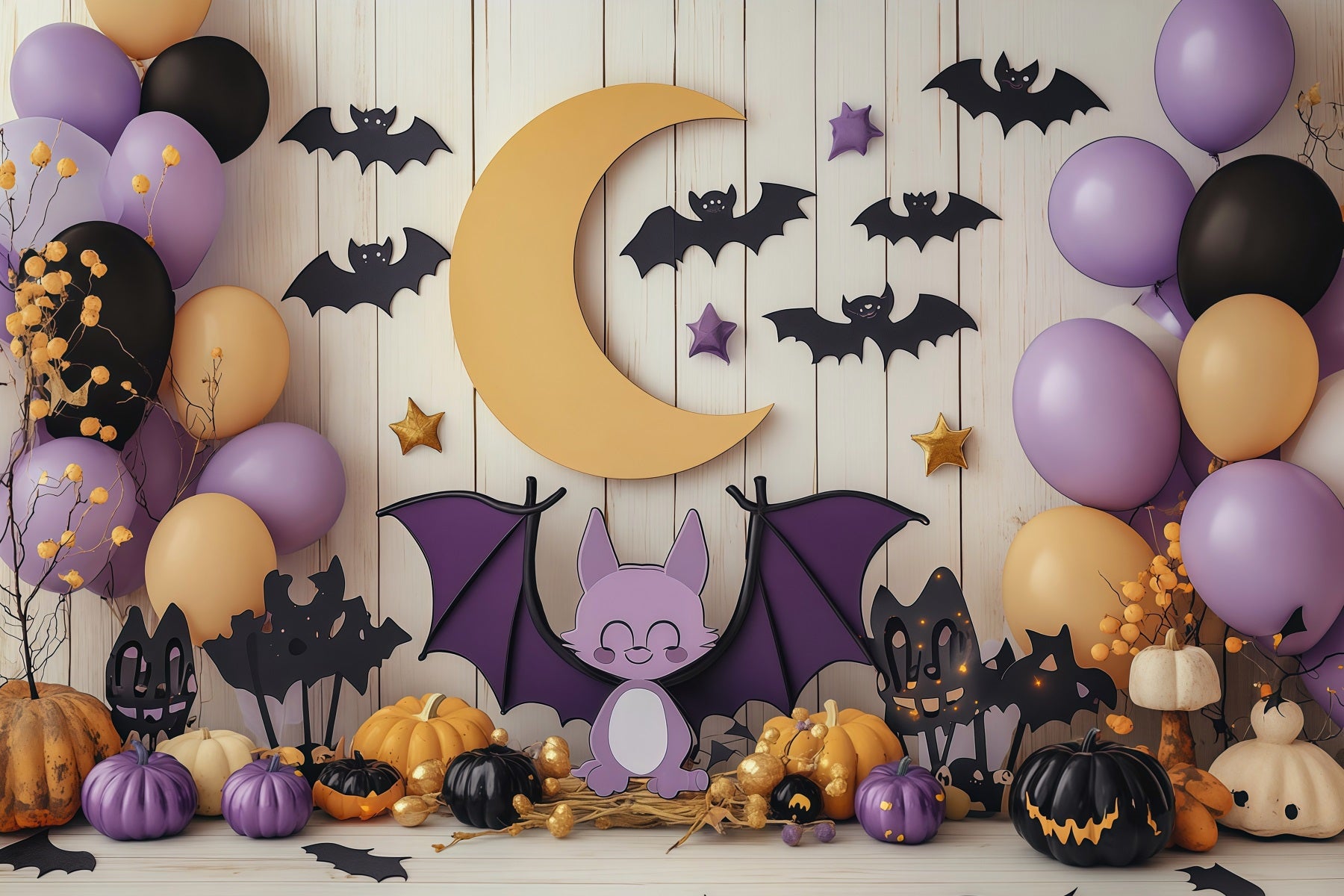 Cute Halloween Backdrops Bat Moon Balloon Party Halloween Backdrops Scene Setters RR67-106