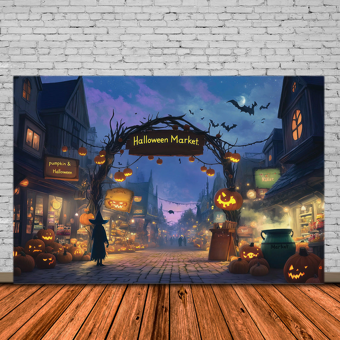 Halloween Pumpkin Backdrop Witch Market Pumpkin Street Halloween Photo Backdrop Ideas RR67-112