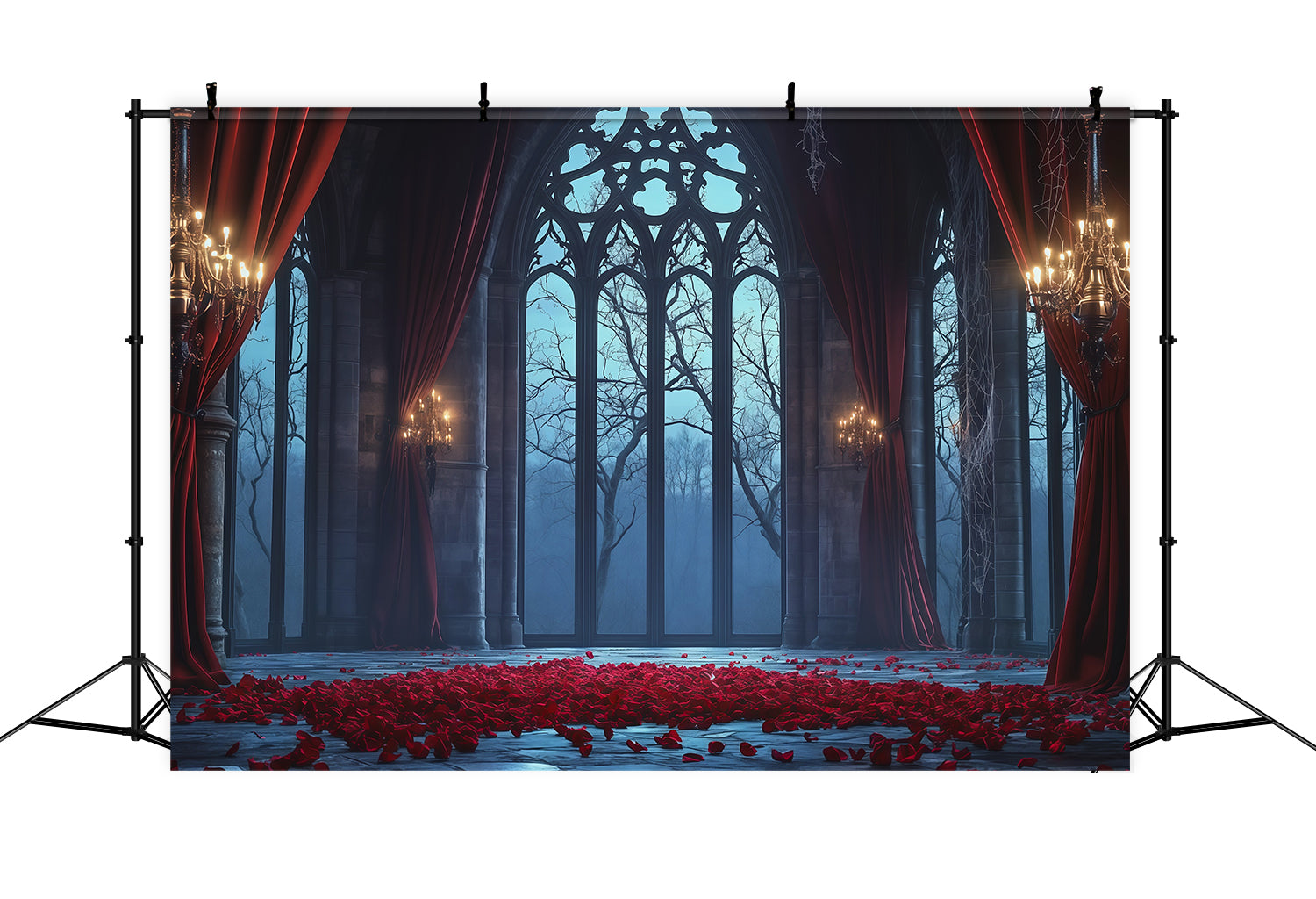 Halloween Castle Backdrop Gothic Rose Window Hall Large Halloween Backdrop RR67-116
