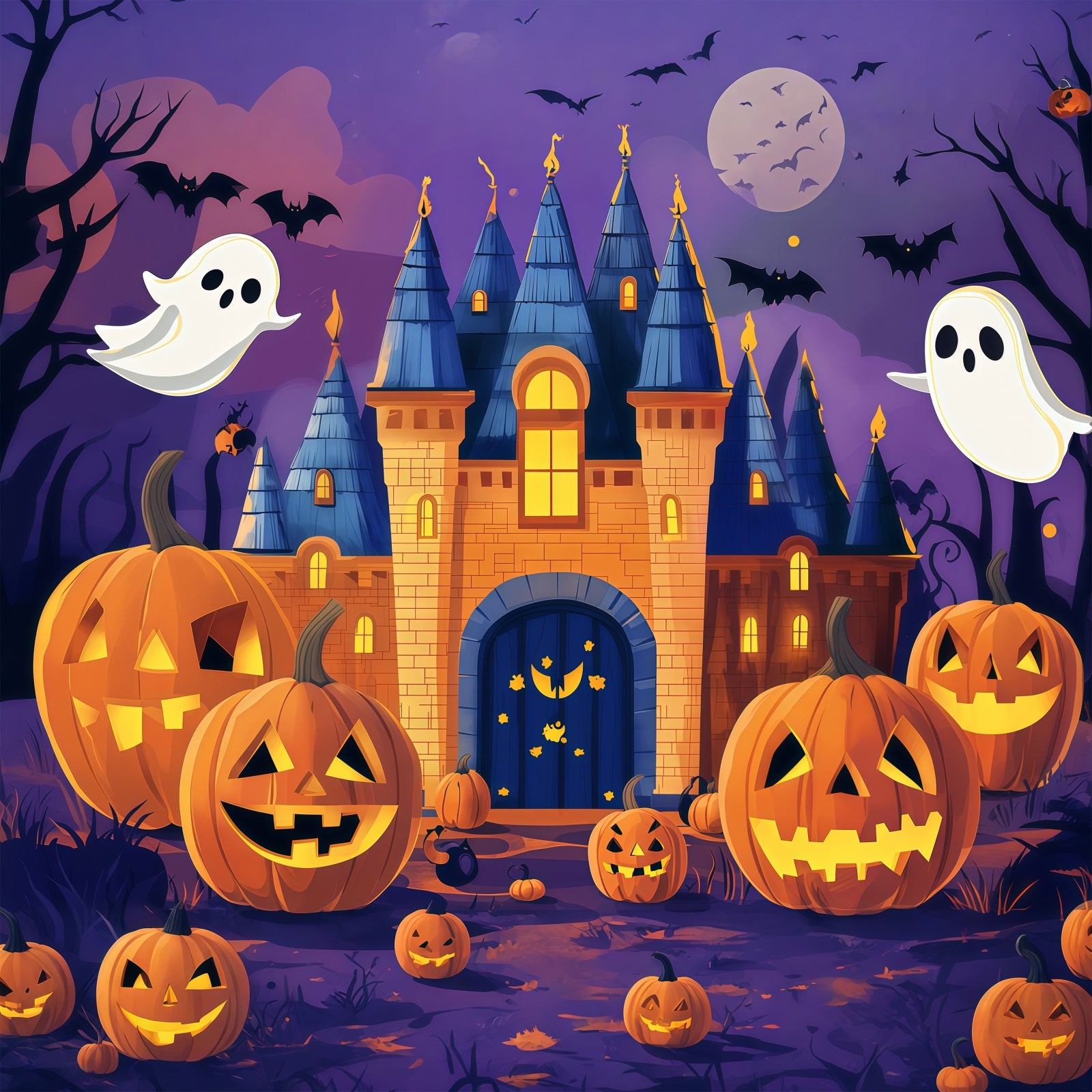 Halloween Cardboard Backdrops Ghost Castle Pumpkin Night Halloween Photography Backdrop RR67-119