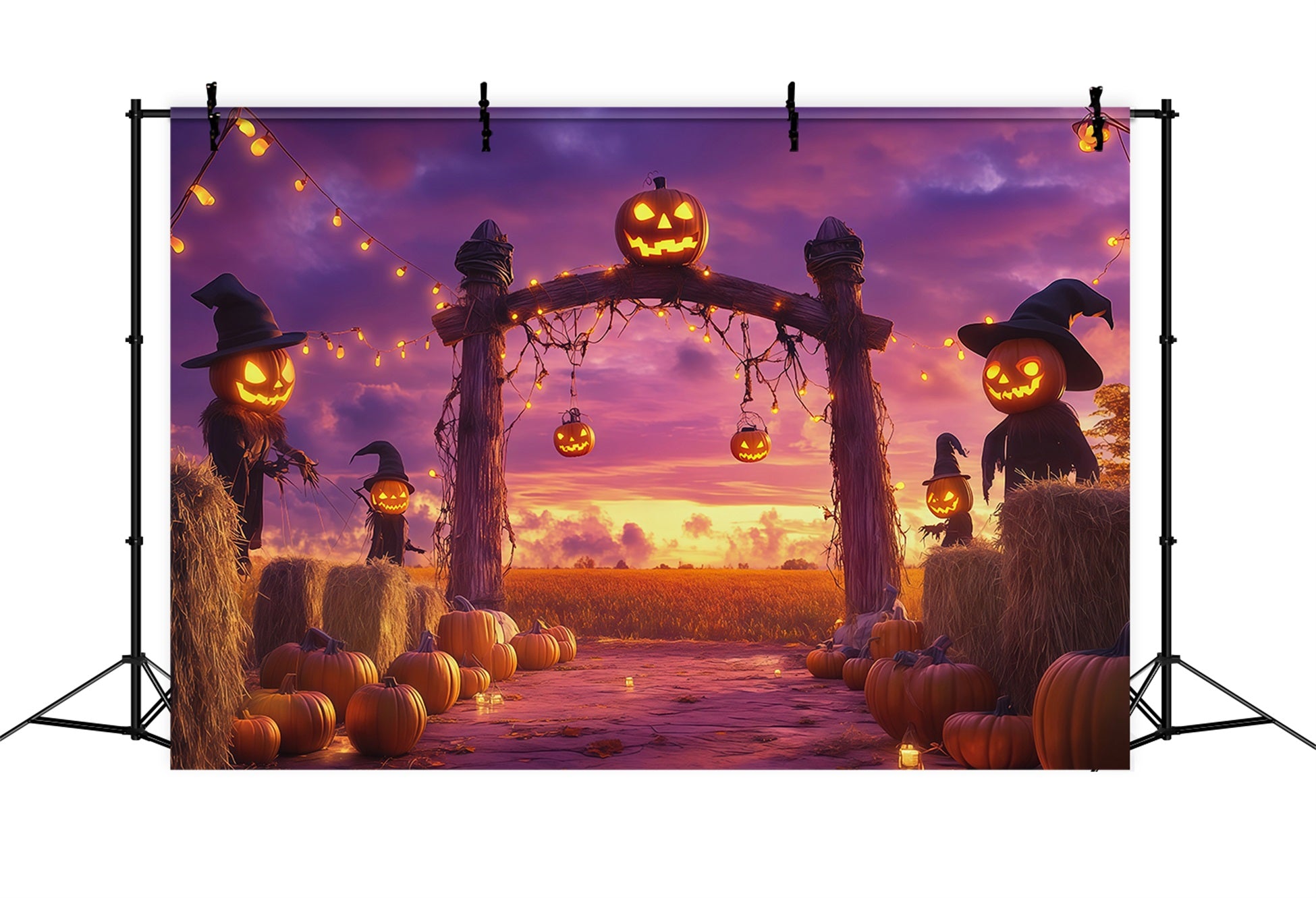 Halloween Pumpkin Backdrop Harvest Archway Scarecrows Halloween Photo Backdrop Ideas RR67-12