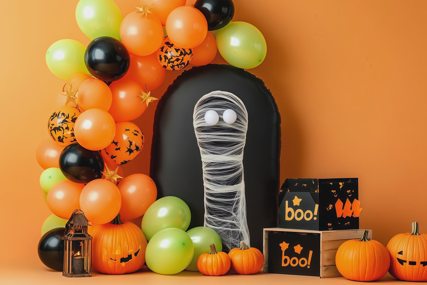 Halloween Picture Backdrops Mummy Balloon Pumpkin Party Halloween Birthday Backdrop RR67-126