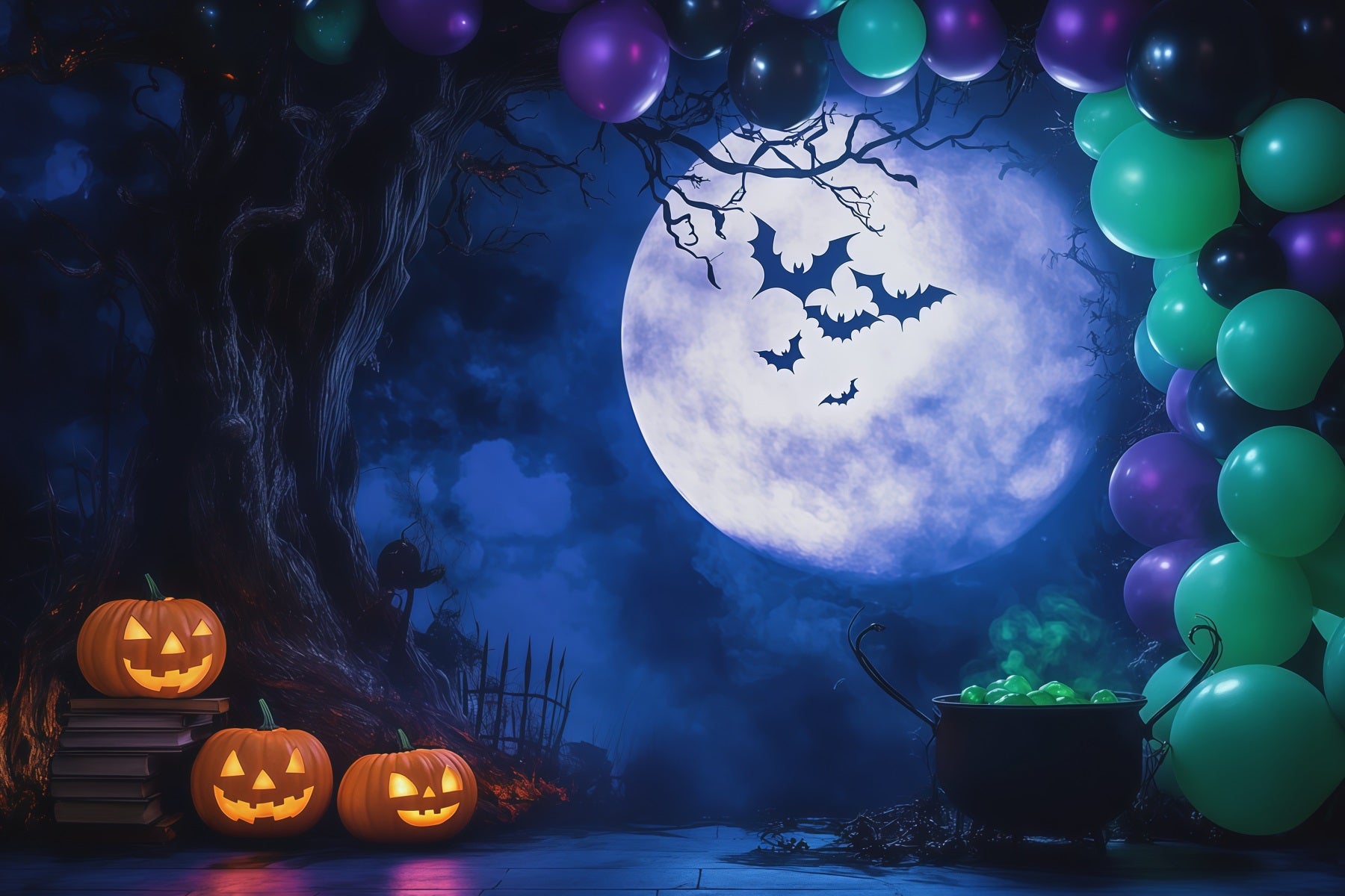 Halloween Balloon Backdrop Moon Balloon Cauldron Party Halloween Themed Backdrop RR67-130