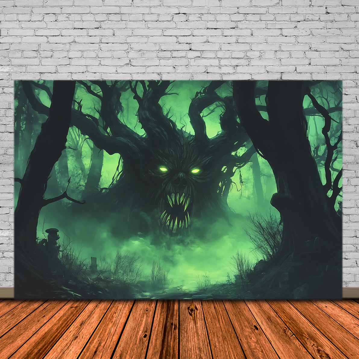 Halloween Forest Backdrop Green Mist Tree Monster Vintage Halloween Backdrop RR67-132