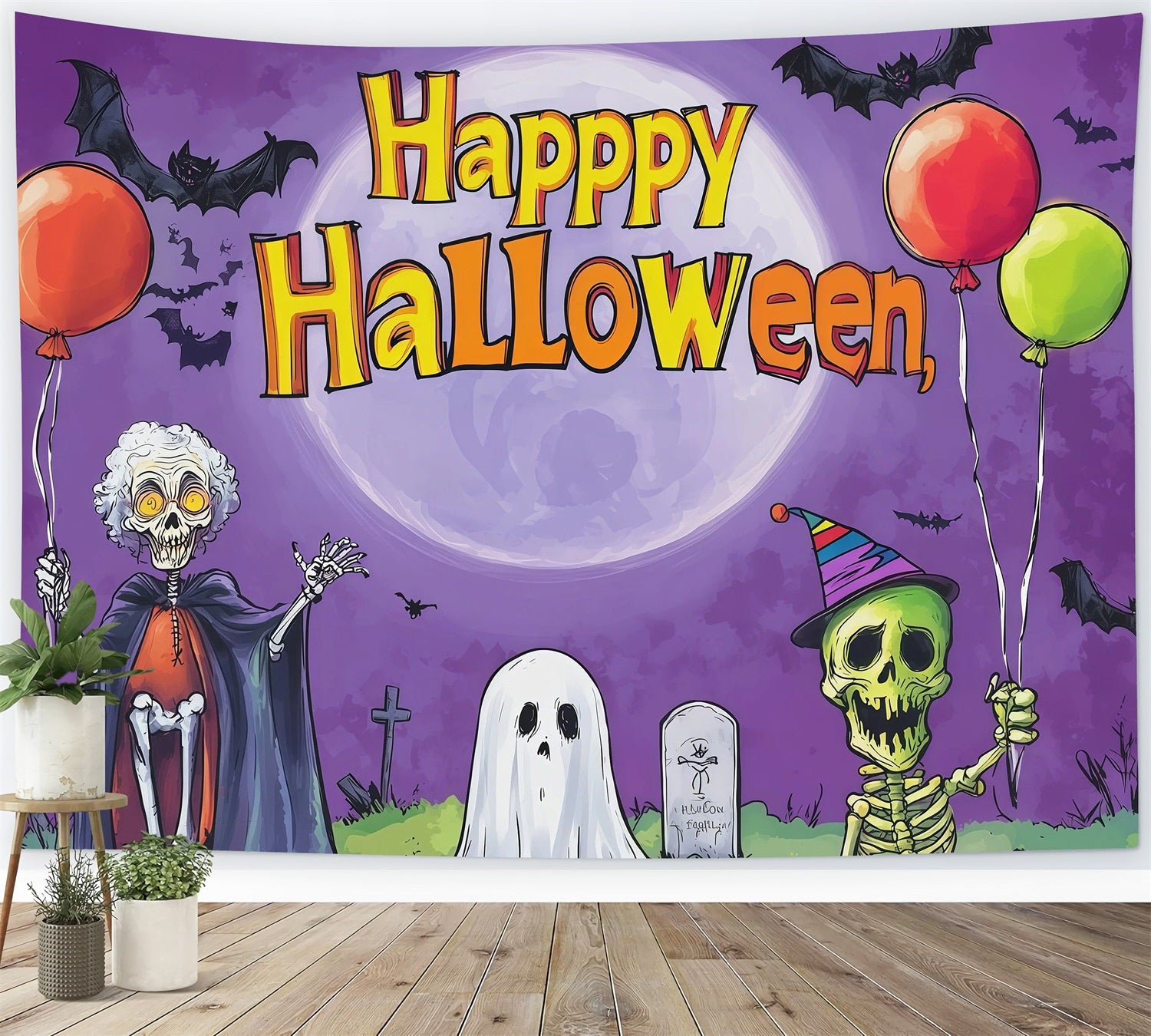 Halloween Party Backdrop Ideas Skeleton Ghost Balloon Halloween Scary Backdrops RR67-137