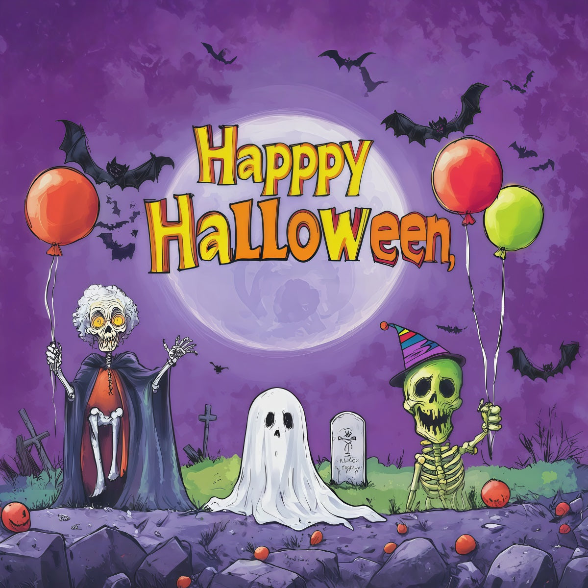 Halloween Party Backdrop Ideas Skeleton Ghost Balloon Halloween Scary Backdrops RR67-137