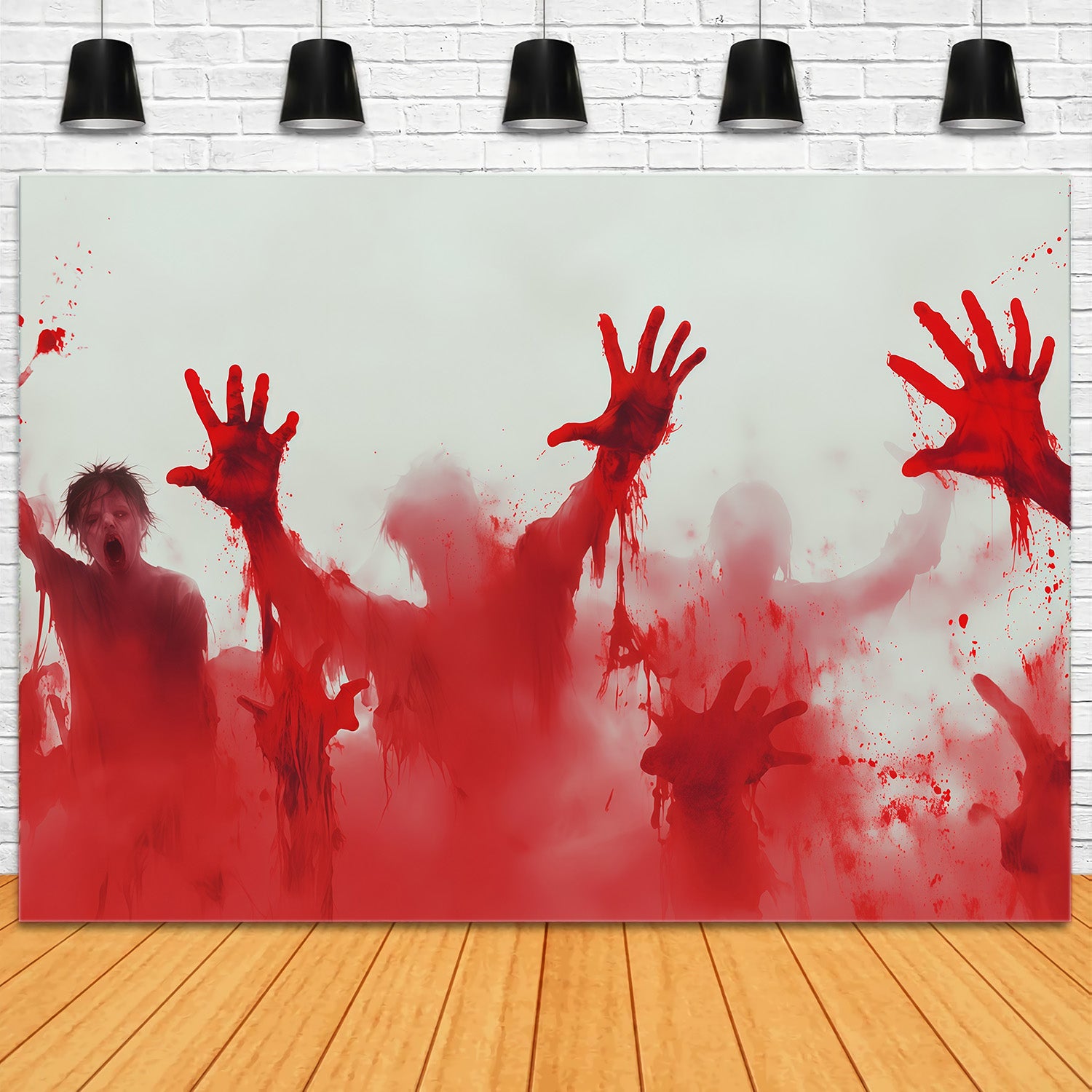 Halloween Bloody Backdrop Bloody Zombie Handprints Attack Halloween Backdrops RR67-151