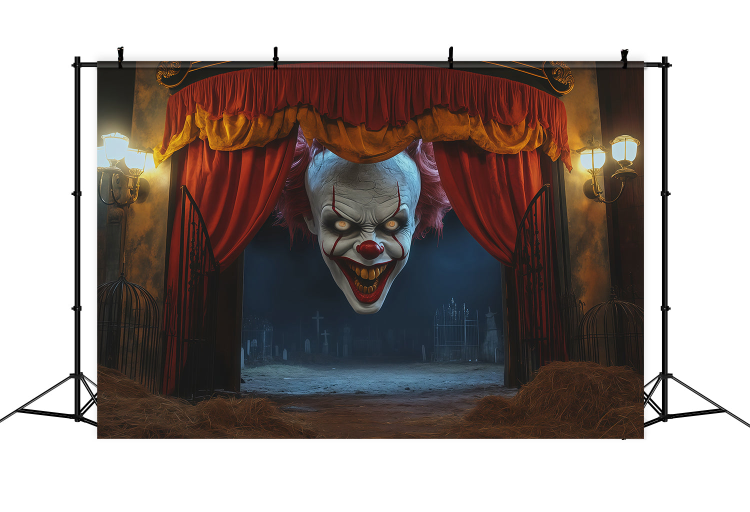 Scary Clown Backdrop Sinister Theater Entrance Empty Tomb Backdrop RR67-161