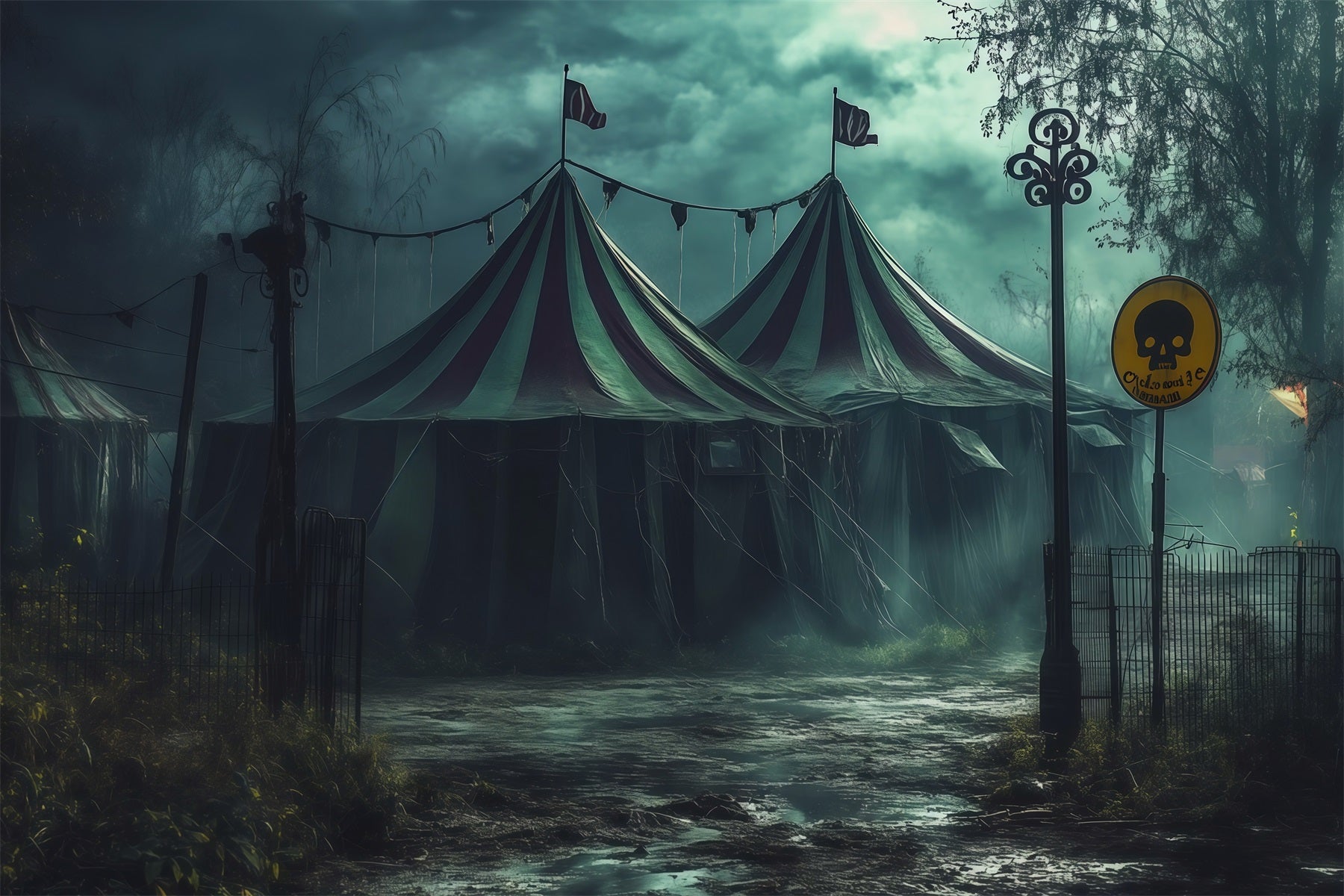 Scary Circus Backdrop Foggy Abandoned Grounds Wizard Of Oz Backdrop RR67-164