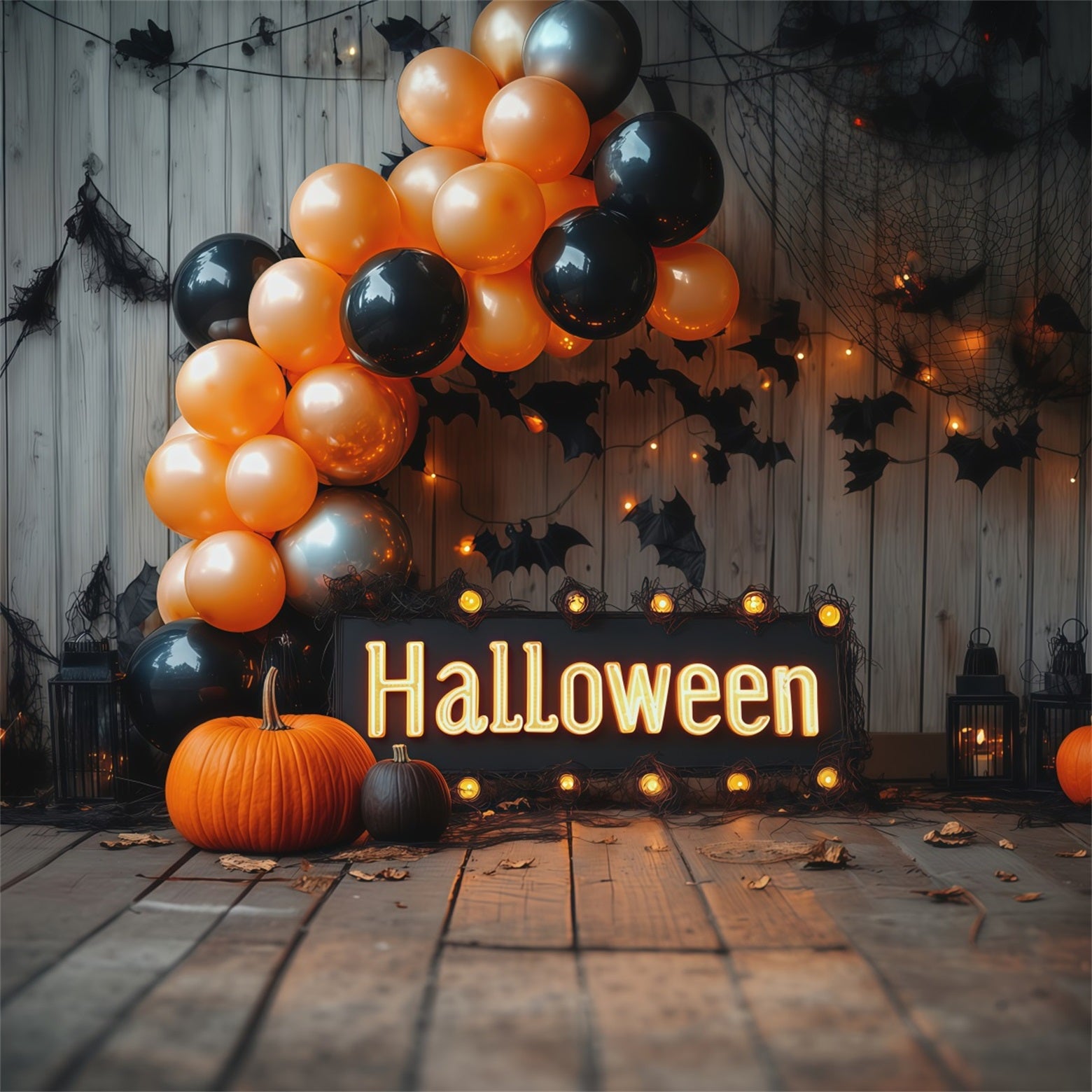 Halloween Backdrop With Balloons Pumpkin Bat Display Outdoor Halloween Backdrop RR67-175