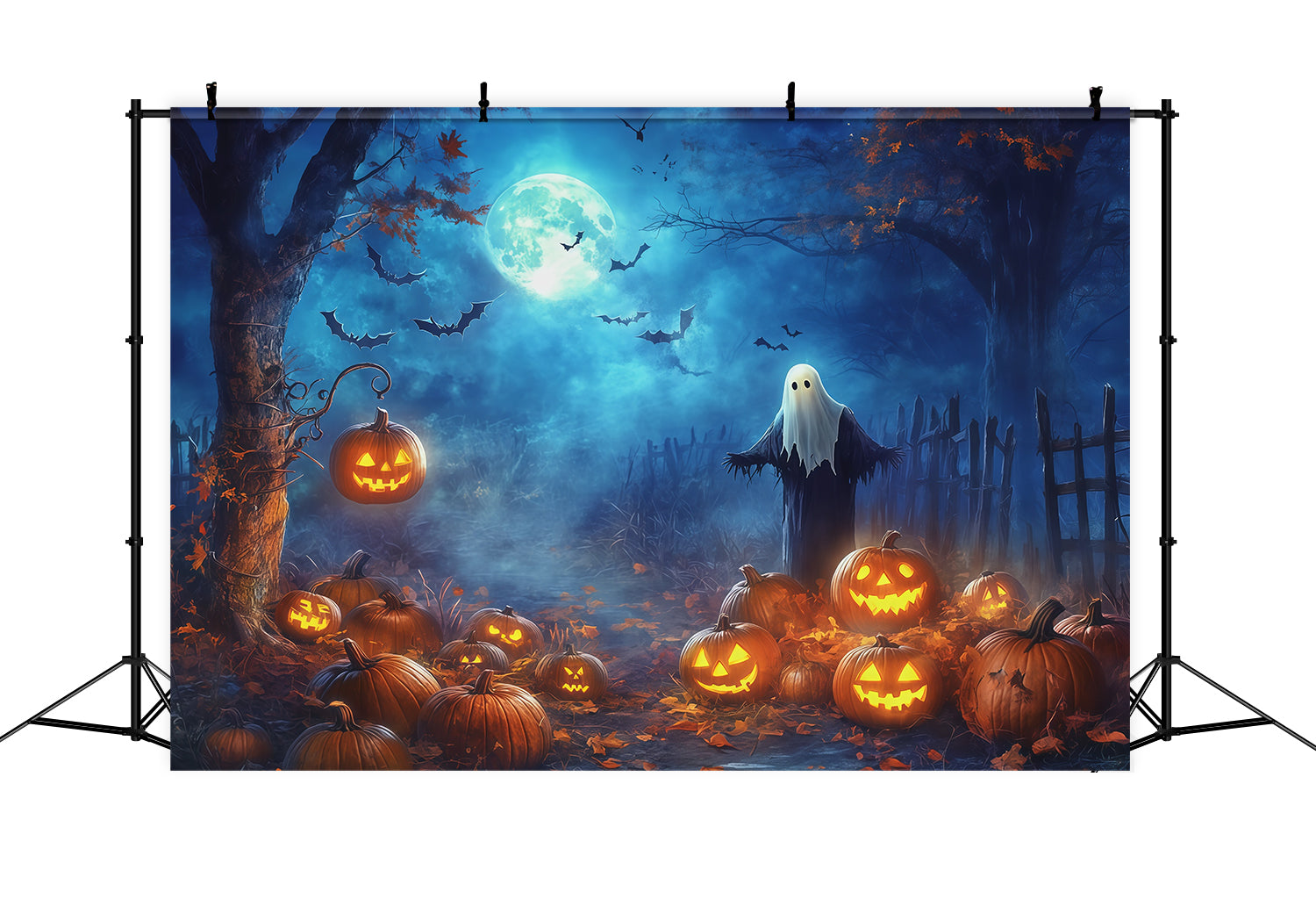 Pumpkin Patch Halloween Backdrop Moonlit Ghost Forest Halloween Outdoor Backdrop RR67-177
