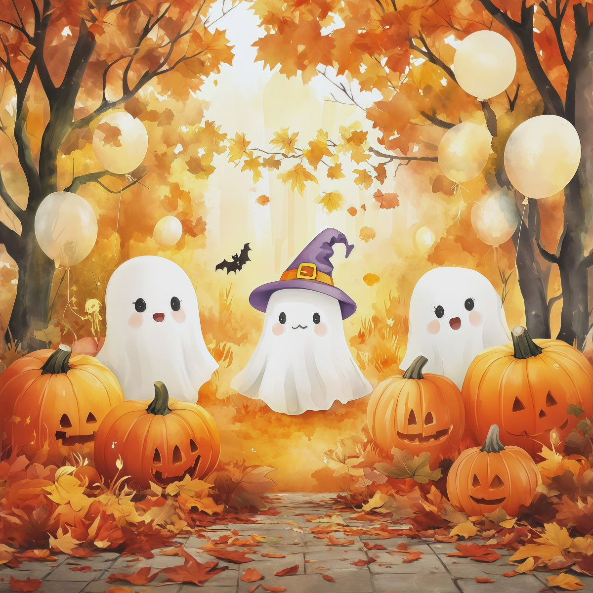 Pumpkin Patch Photography Backdrop Autumn Ghost Gathering Cute Halloween Photo Backdrop RR67-178