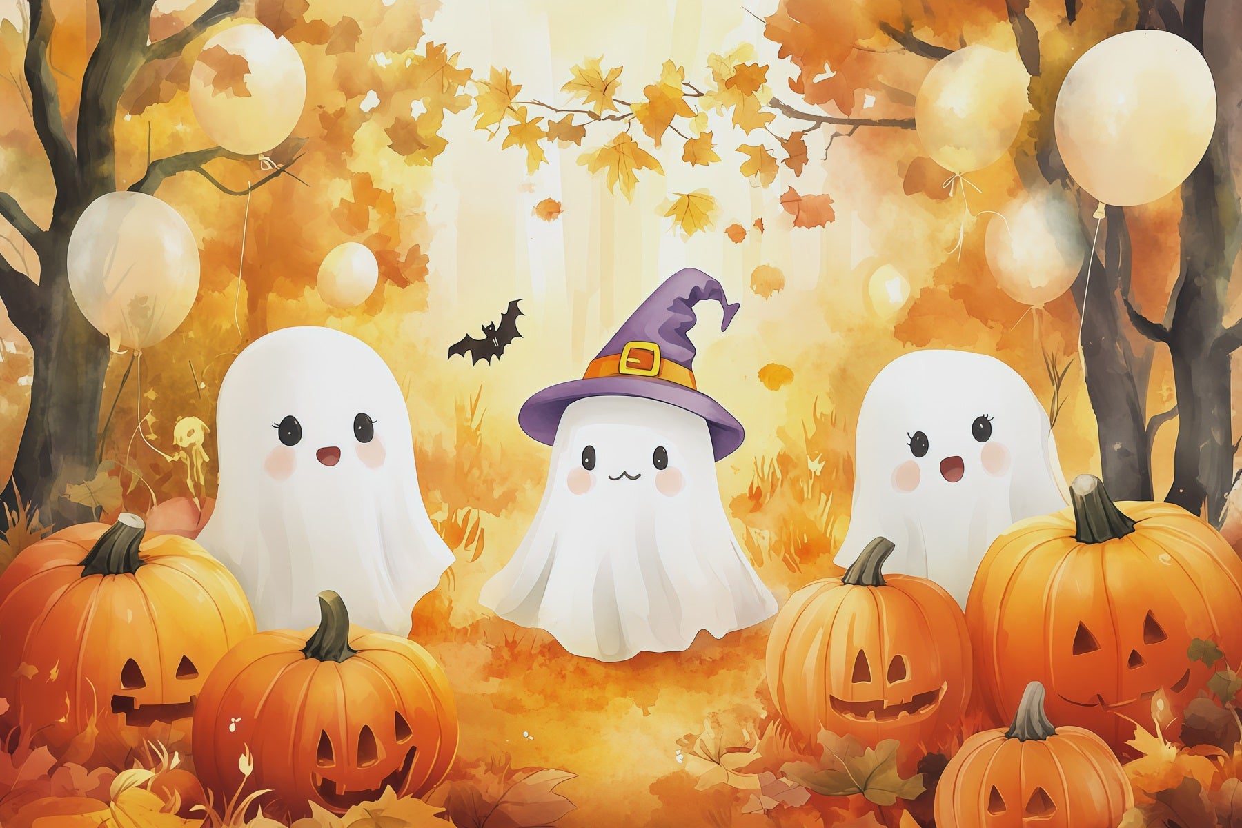 Pumpkin Patch Photography Backdrop Autumn Ghost Gathering Cute Halloween Photo Backdrop RR67-178