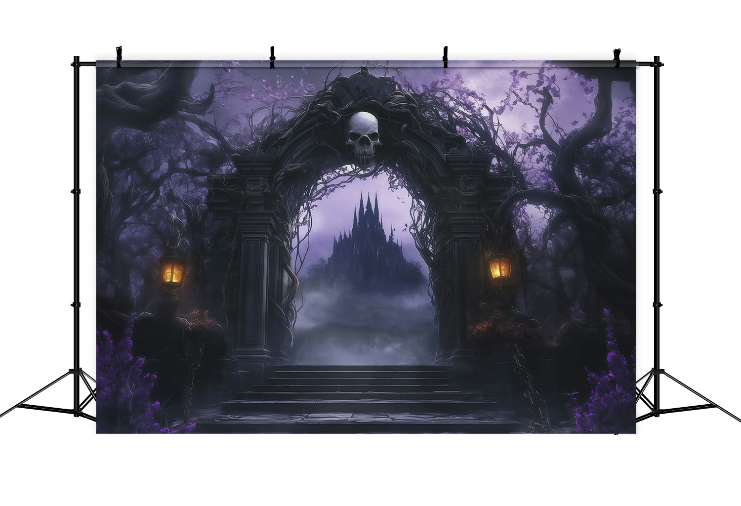 Gothic Castle Backdrop Skull Arch Castle Path Fall Halloween Backdrop RR67-181