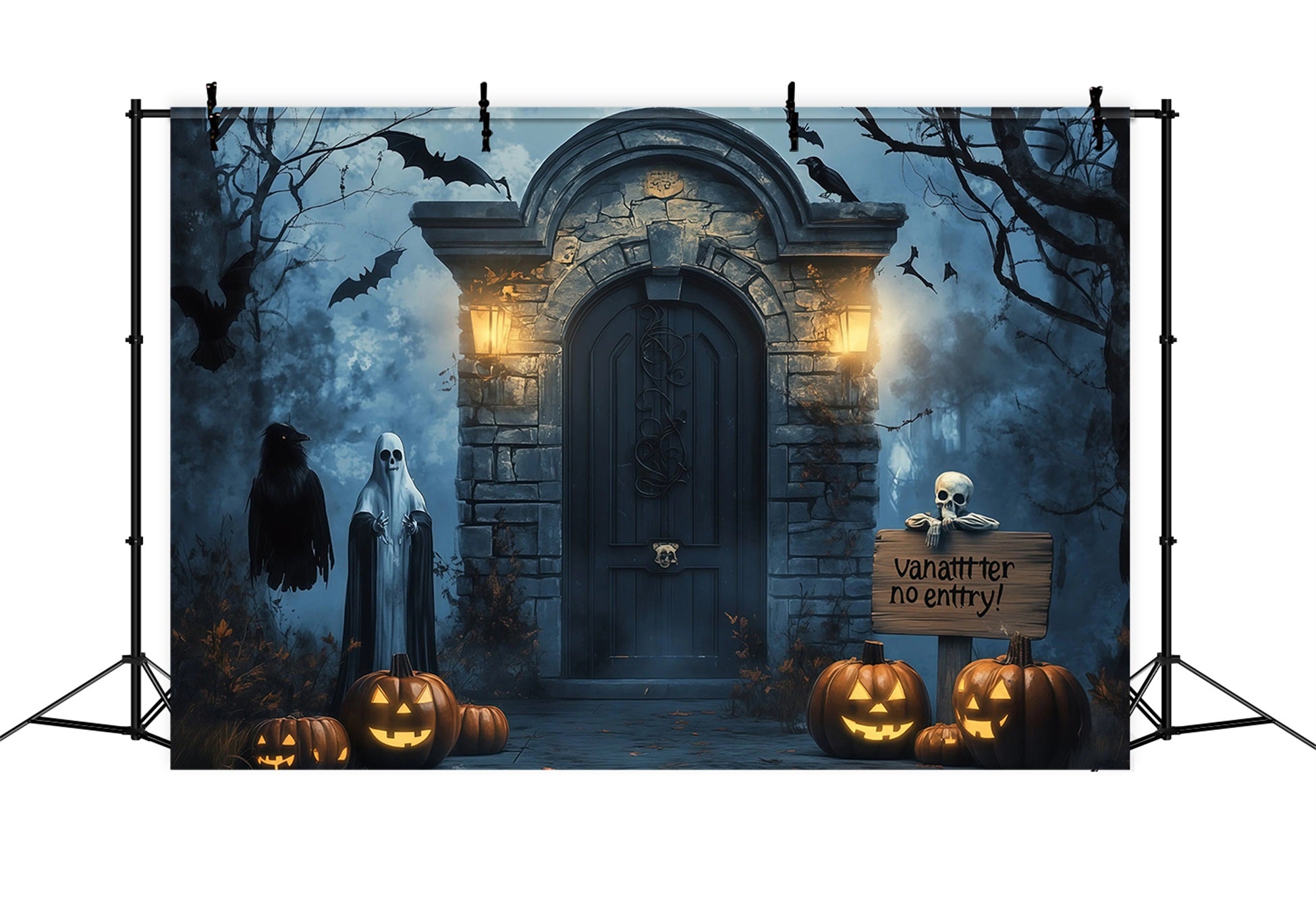 Halloween Backdrop Outdoor Haunted Door Ghost Pumpkins Photo Backdrop Halloween RR67-21
