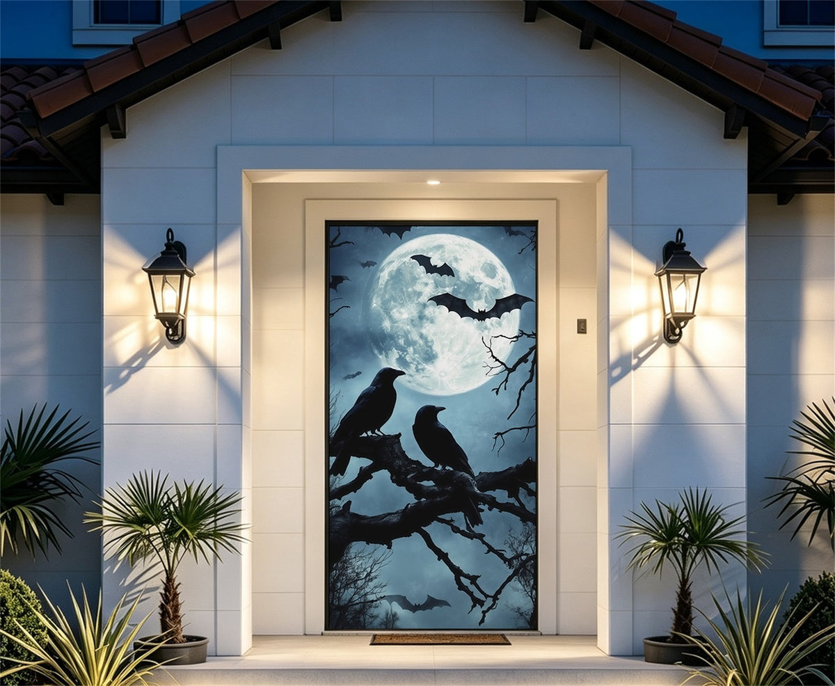 Raven Moon Door Moonlit Bat Gathering Outdoor Halloween Door Banner RR67-210