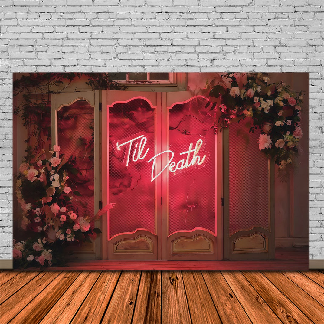 Halloween Wedding Backdrop Pink Gothic Neon Florals Halloween Photo Backdrop RR67-3