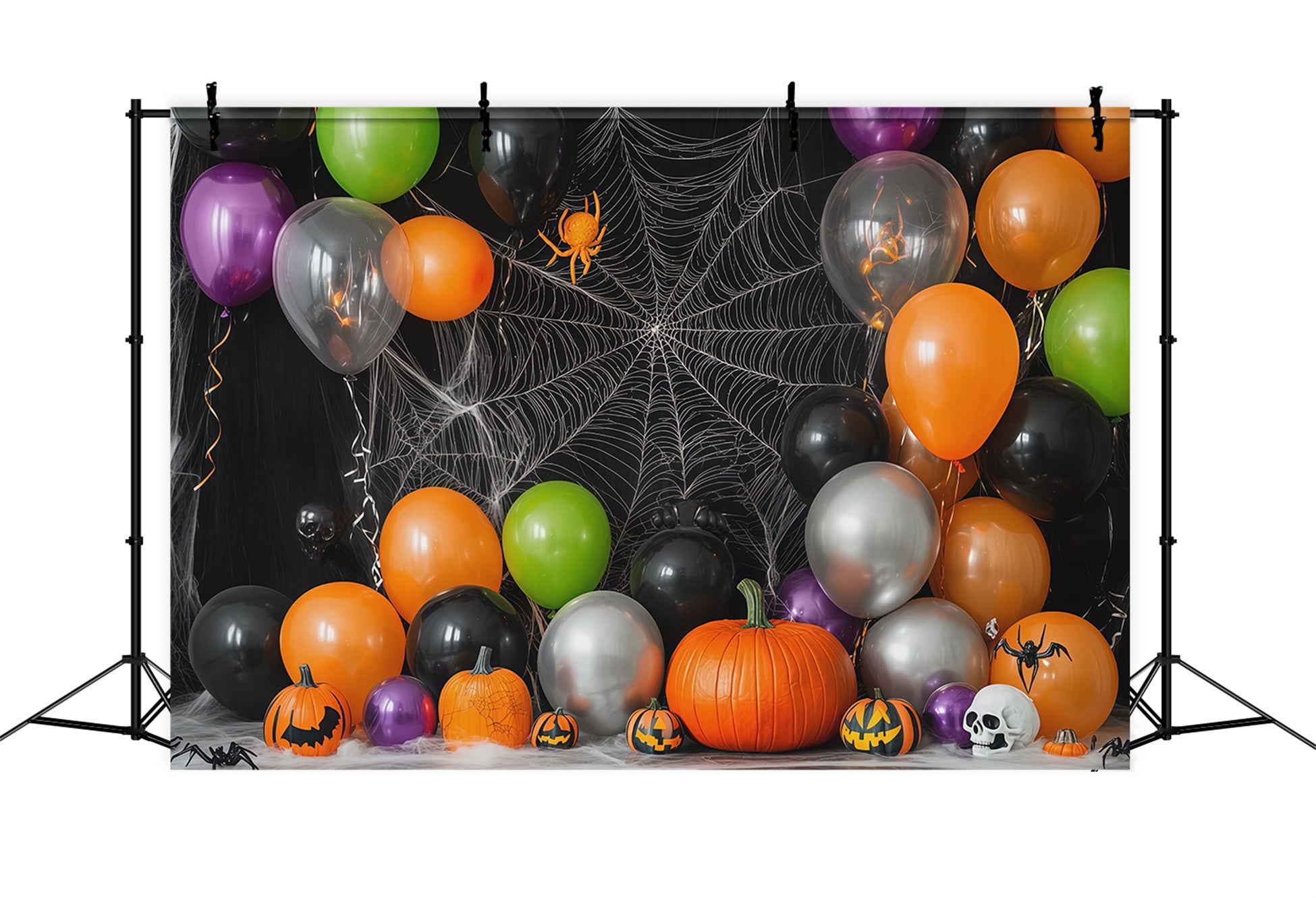 Halloween Balloon Backdrop Spiderweb Bats Pumpkin Party Halloween Themed Backdrop RR67-30