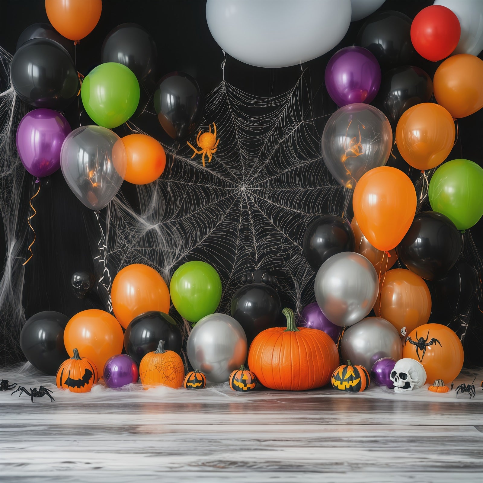 Halloween Balloon Backdrop Spiderweb Bats Pumpkin Party Halloween Themed Backdrop RR67-30
