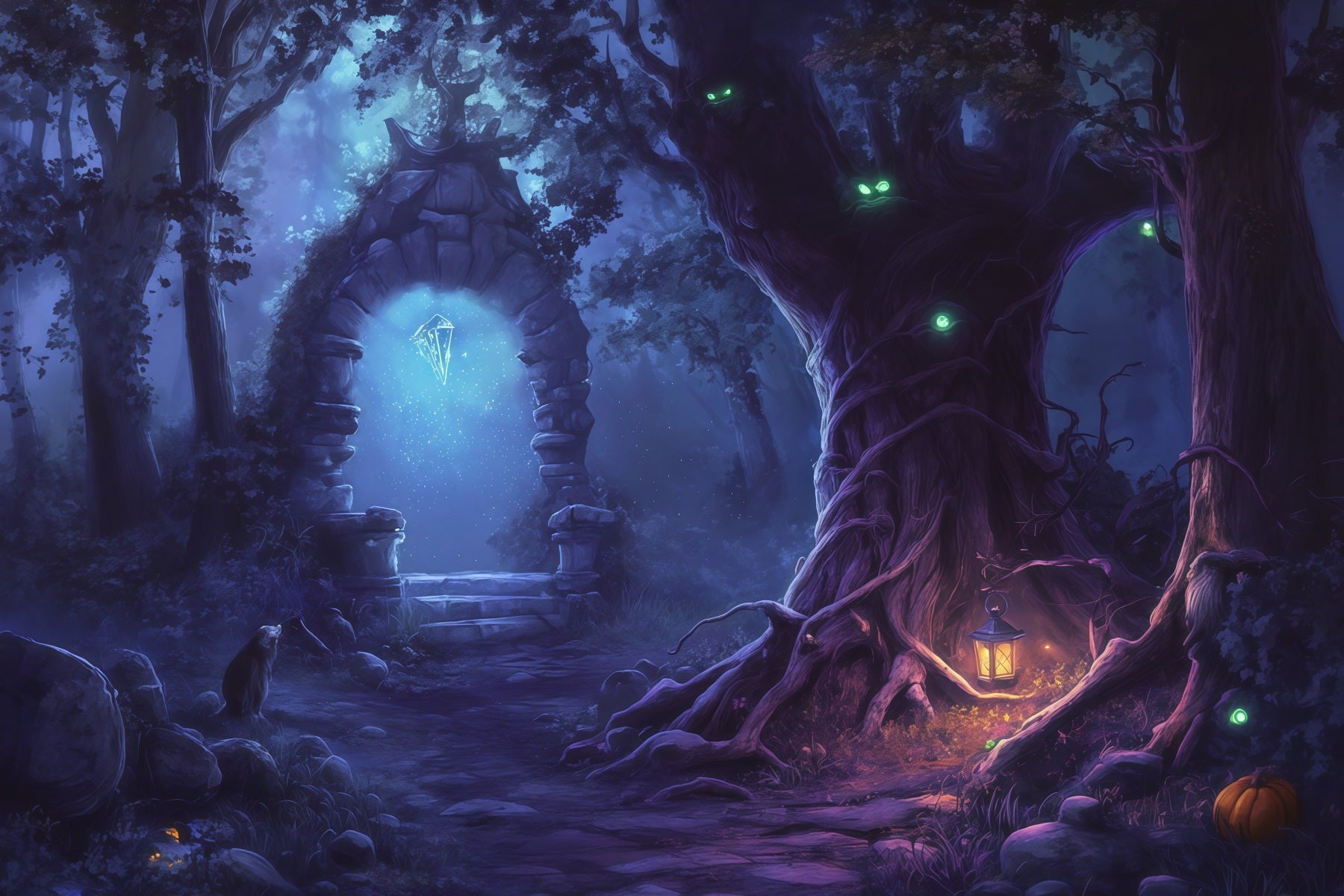 Halloween Forest Backdrop Glowing Portal Mystic Woods Vintage Halloween Backdrop RR67-32