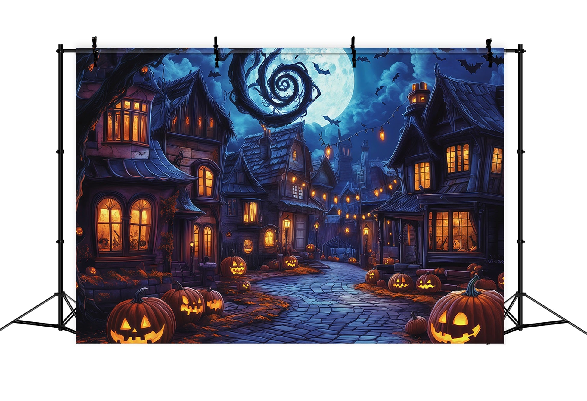 Photography Backdrops Halloween Spooky Village Pumpkin Street Halloween Town Backdrop RR67-37
