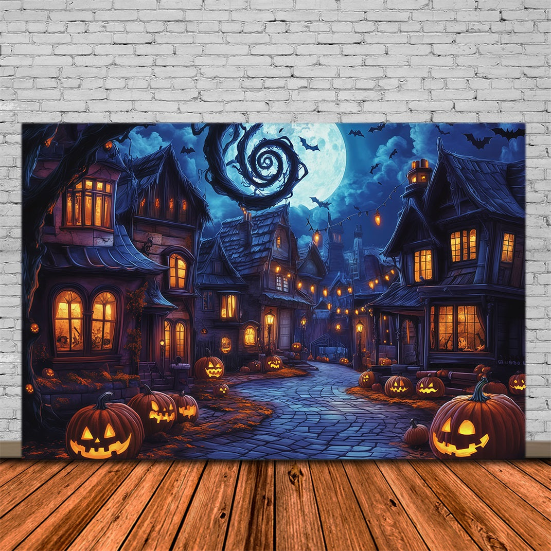 Photography Backdrops Halloween Spooky Village Pumpkin Street Halloween Town Backdrop RR67-37