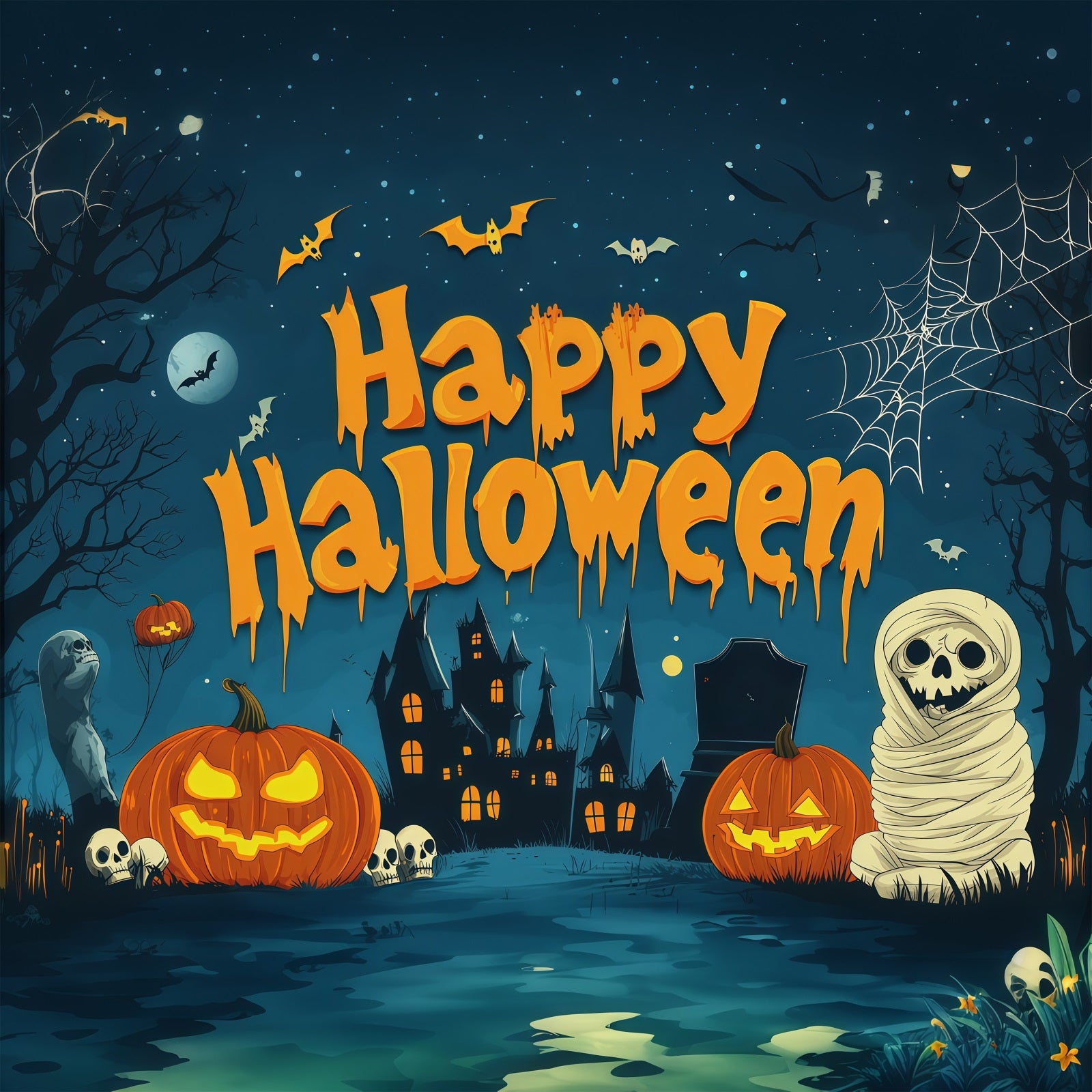 Halloween Party Backdrop Ideas Mummy Pumpkin Haunted Castle Halloween Scary Backdrops RR67-38