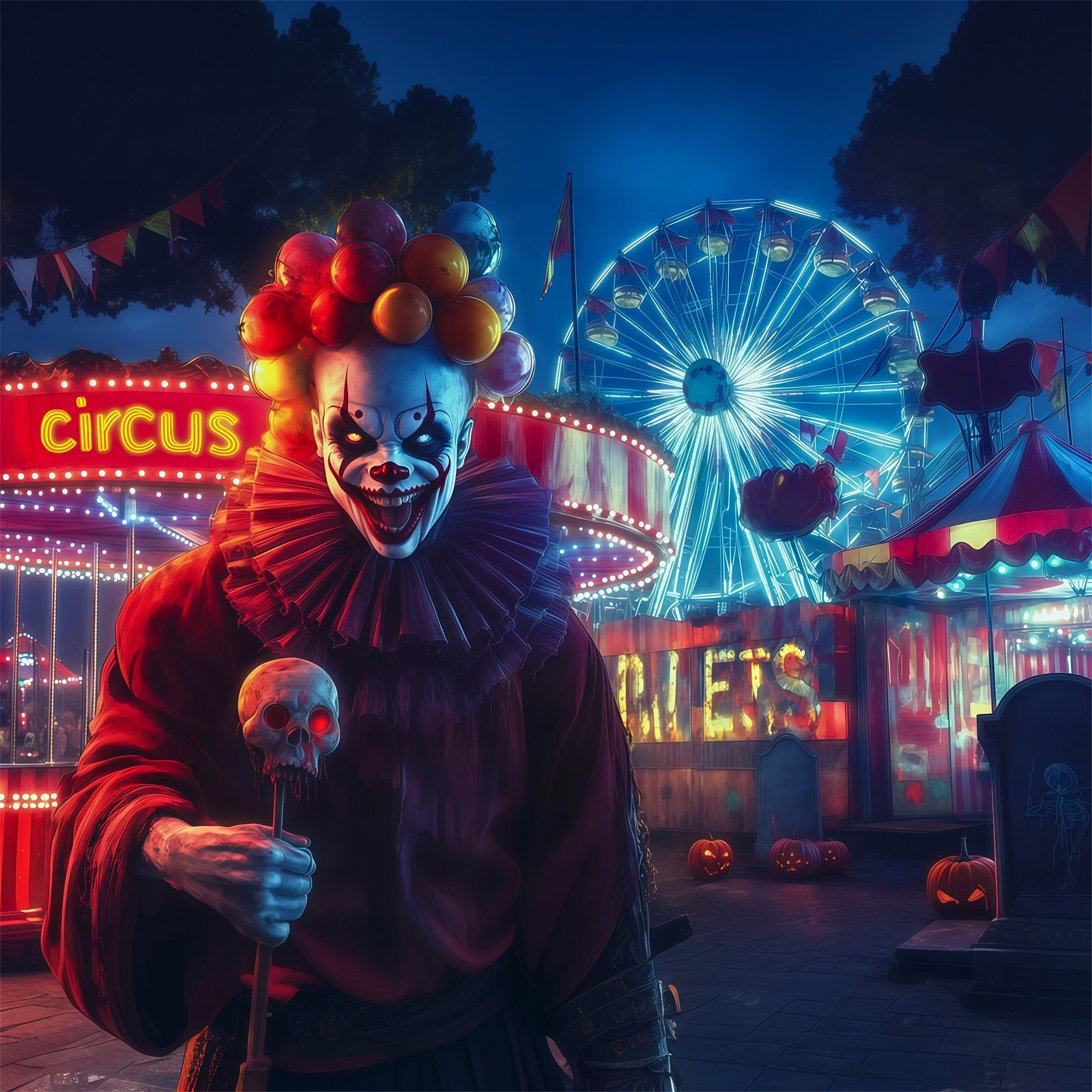 Halloween Carnival Backdrop Killer Clown Carnival Night DIY Halloween Backdrop RR67-40