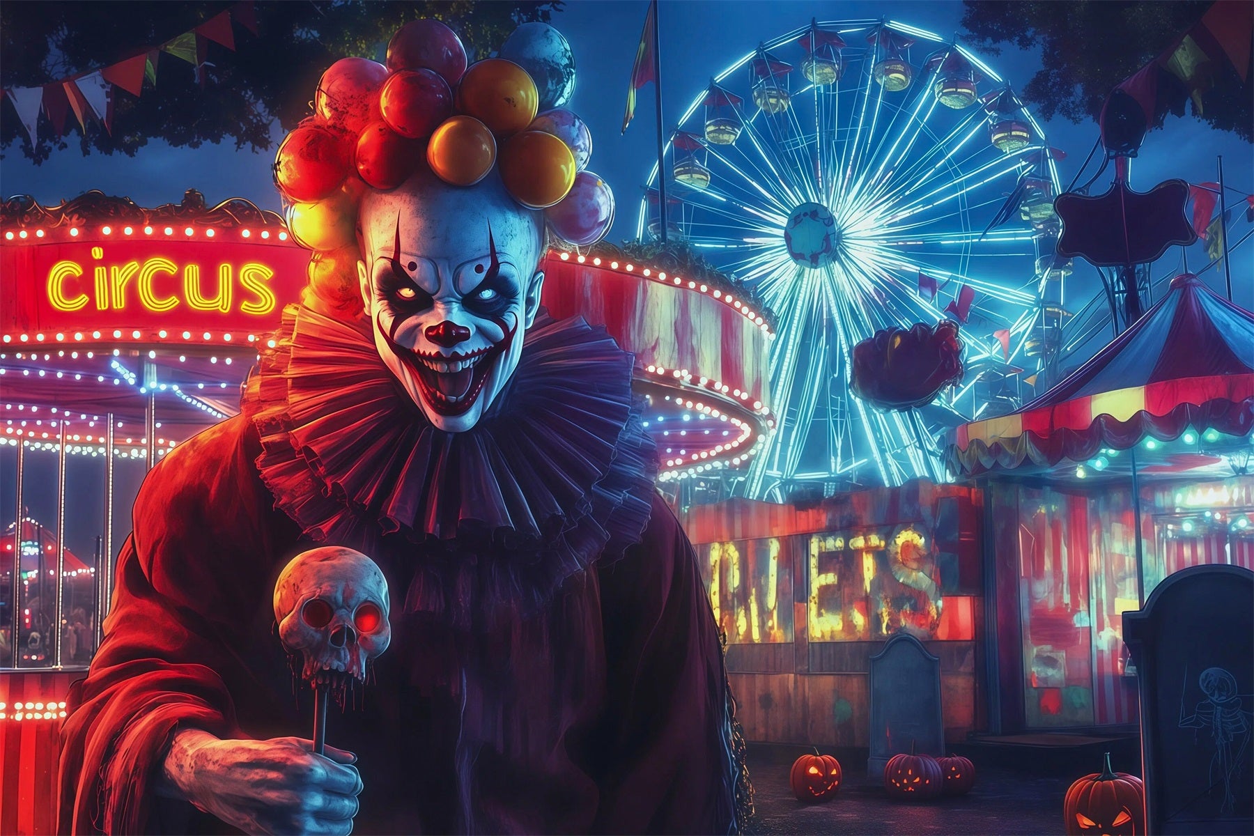 Halloween Carnival Backdrop Killer Clown Carnival Night DIY Halloween Backdrop RR67-40