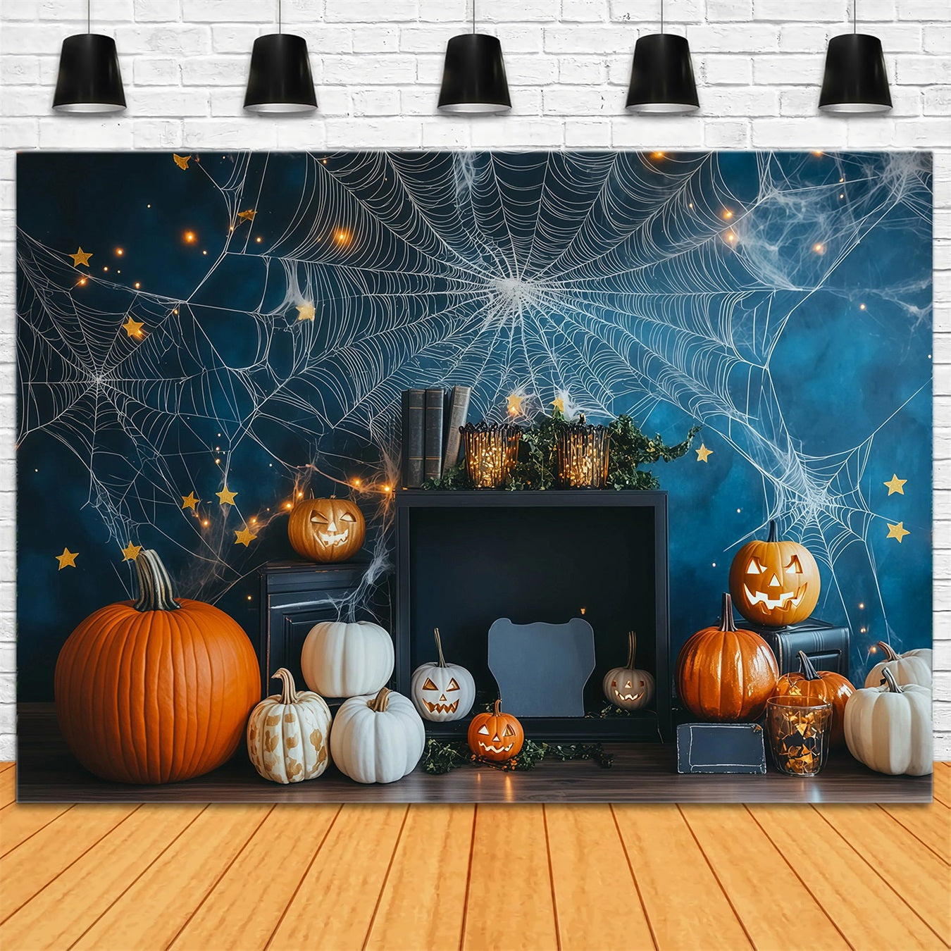 DIY Halloween Photo Booth Backdrop Spiderweb Pumpkin Star Decor 10x10 Halloween Backdrop RR67-41