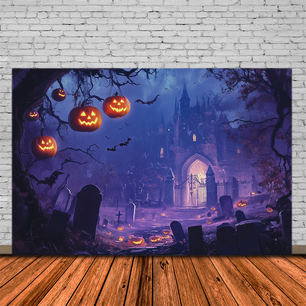 Halloween Backdrop Ideas DIY Purple Castle Pumpkin Graveyard Purple Halloween Backdrop RR67-44