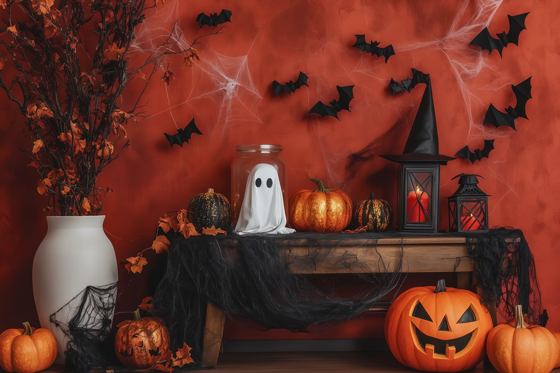 Halloween Backdrop Photos Ghost Pumpkin Mantel Decor DIY Halloween Photo Backdrop RR67-50