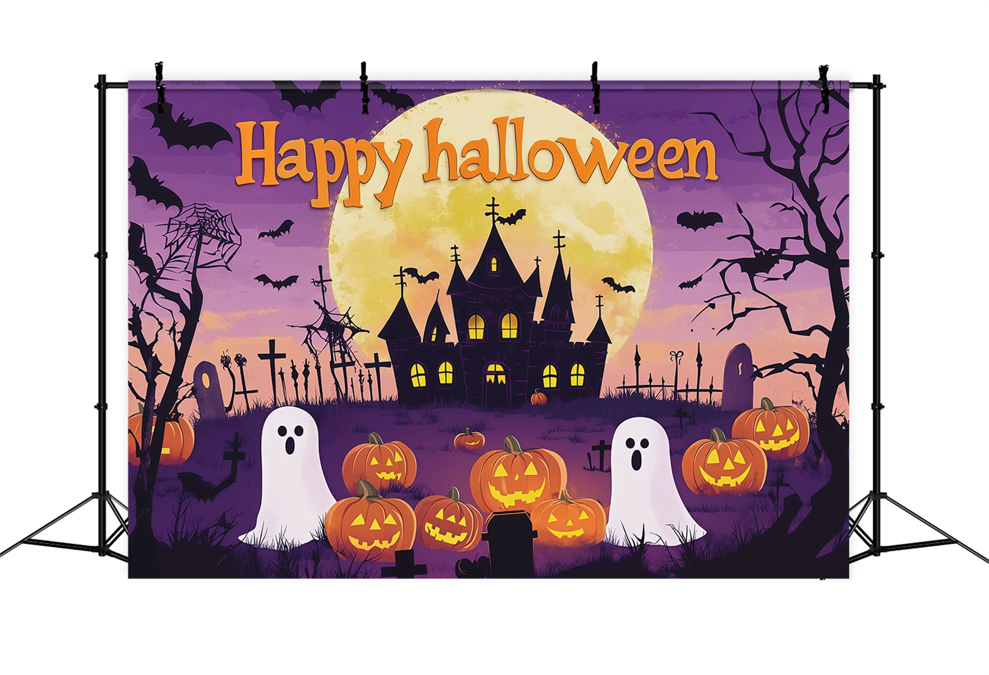 Halloween Party Picture Backdrop Purple Moon Ghost Pumpkins Halloween Backdrop RR67-51